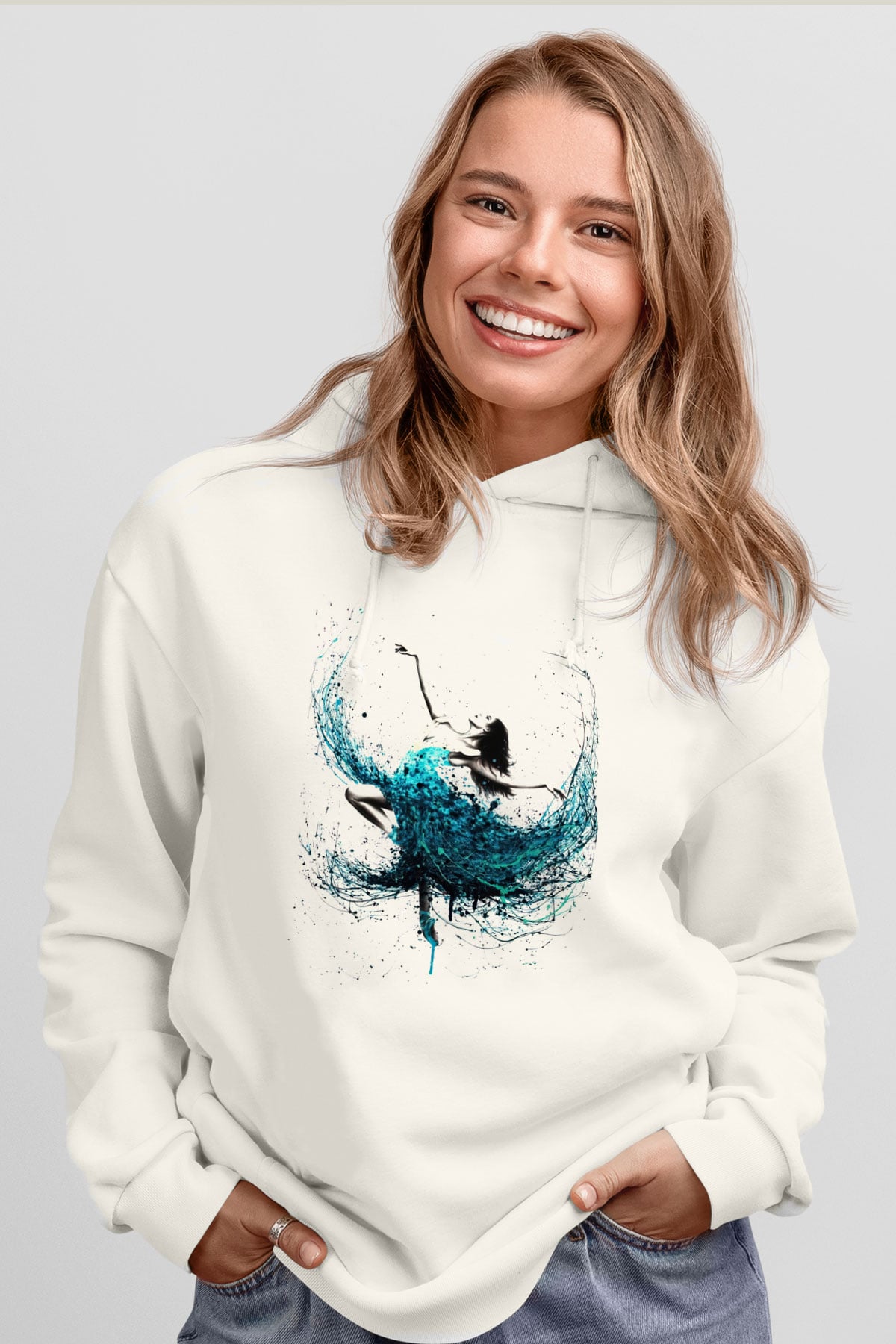 Bale Beyaz Unisex Kapşonlu Sweatshirt