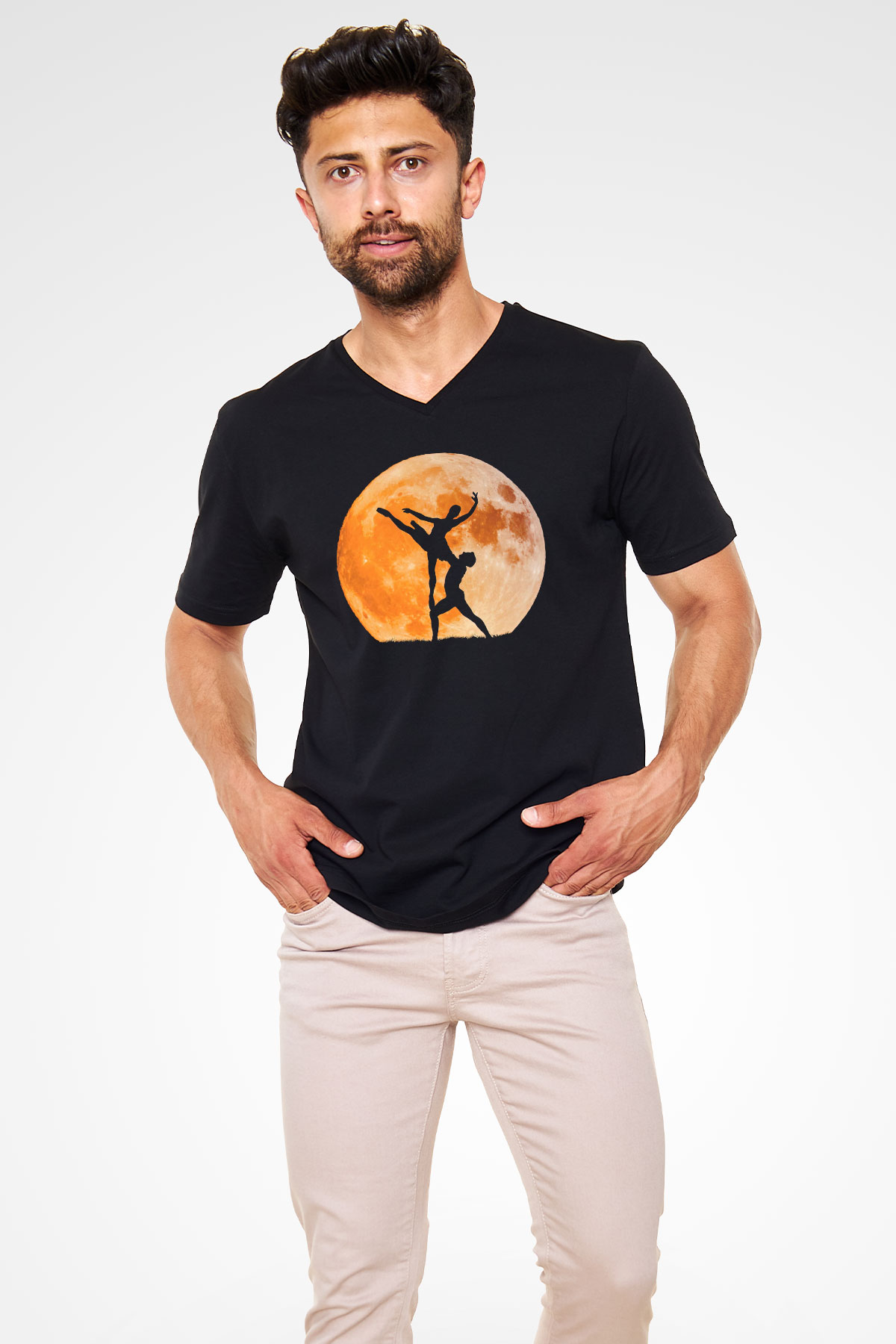 Bale Siyah Unisex V Yaka Tişört