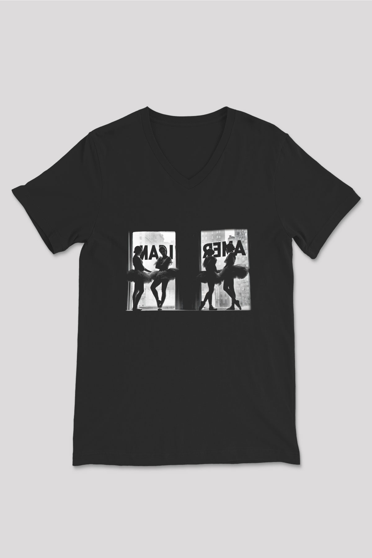 Bale Siyah Unisex V Yaka Tişört T-Shirt