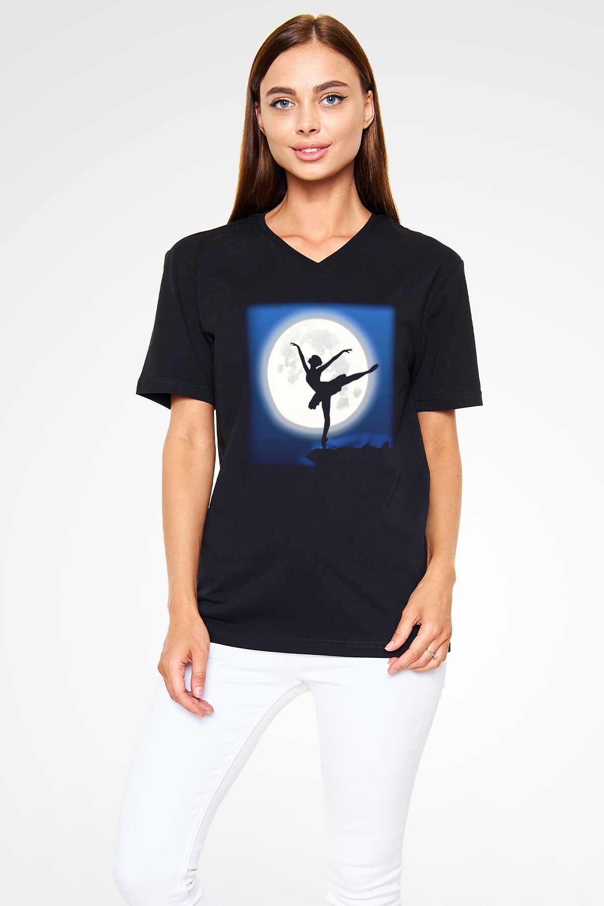 Bale Siyah Unisex V Yaka Tişört T-Shirt