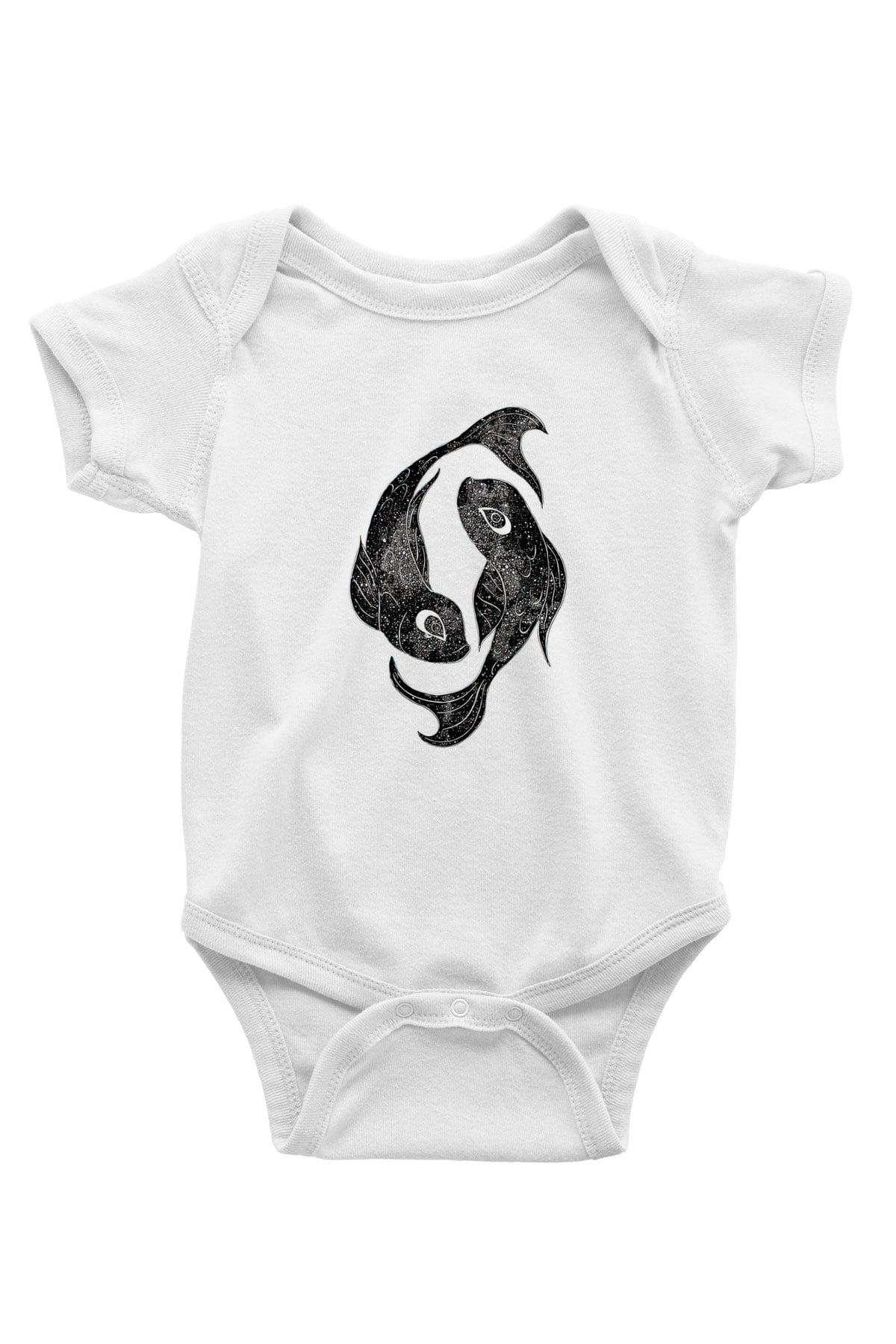 Balık Burcu Baskılı Beyaz Unisex Bebek Body - Zıbın