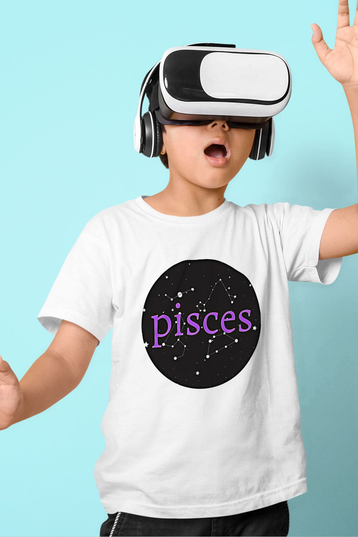 Balık Burcu Baskılı Beyaz Unisex Beyaz Çocuk Tişört - Tshirt