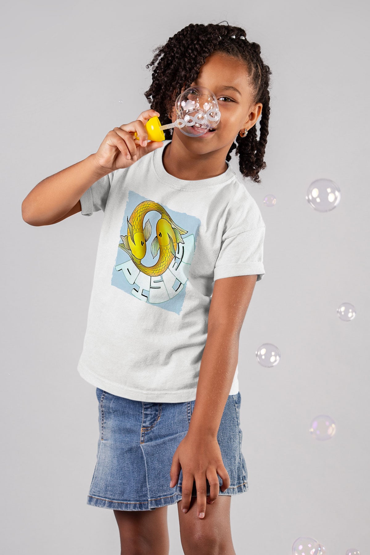 Balık Burcu Baskılı Beyaz Unisex Beyaz Çocuk Tişört - Tshirt