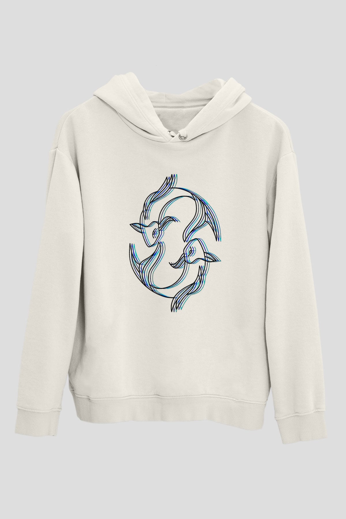 Balık Burcu Baskılı Beyaz Unisex Hoodie