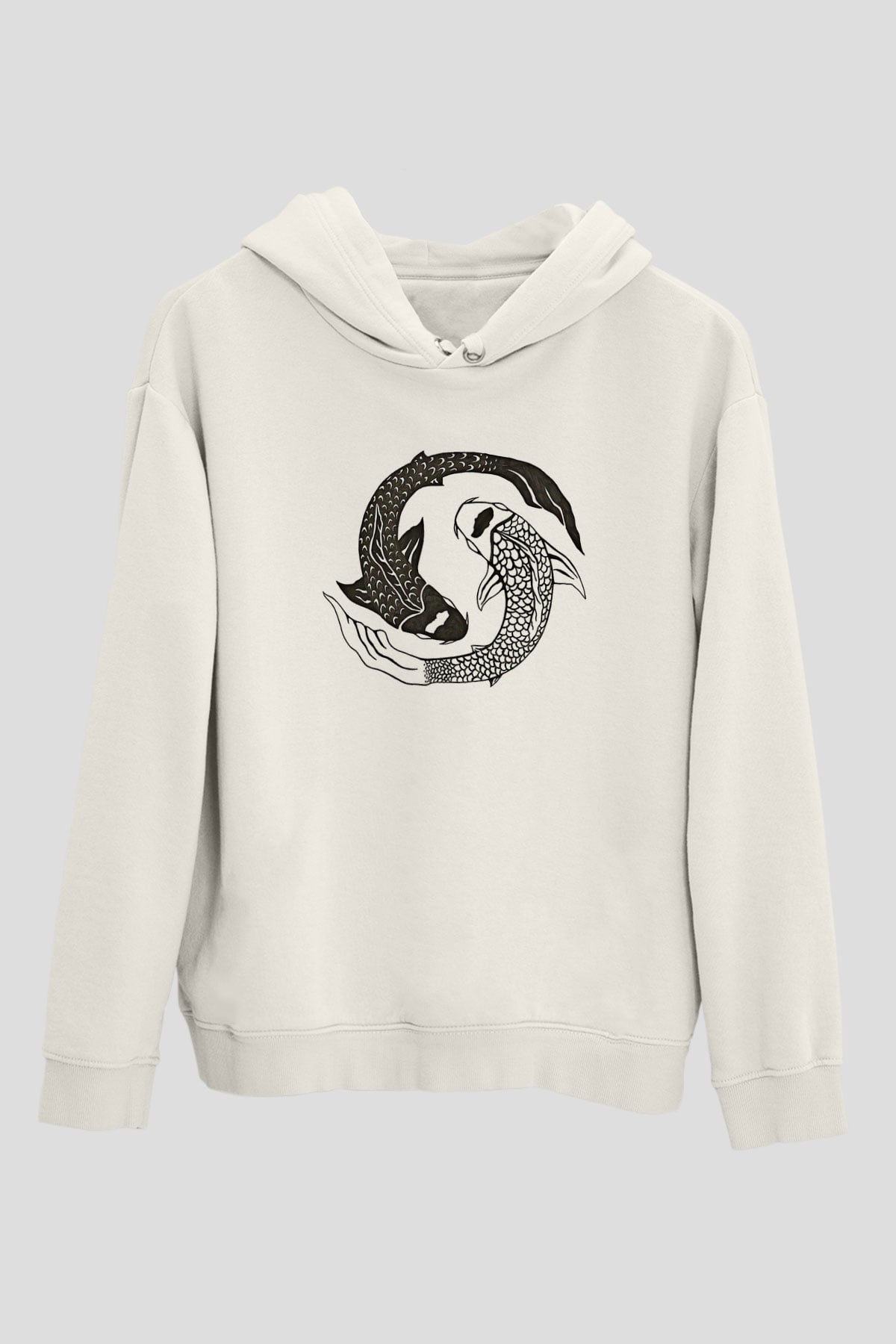 Balık Burcu Baskılı Beyaz Unisex Hoodie