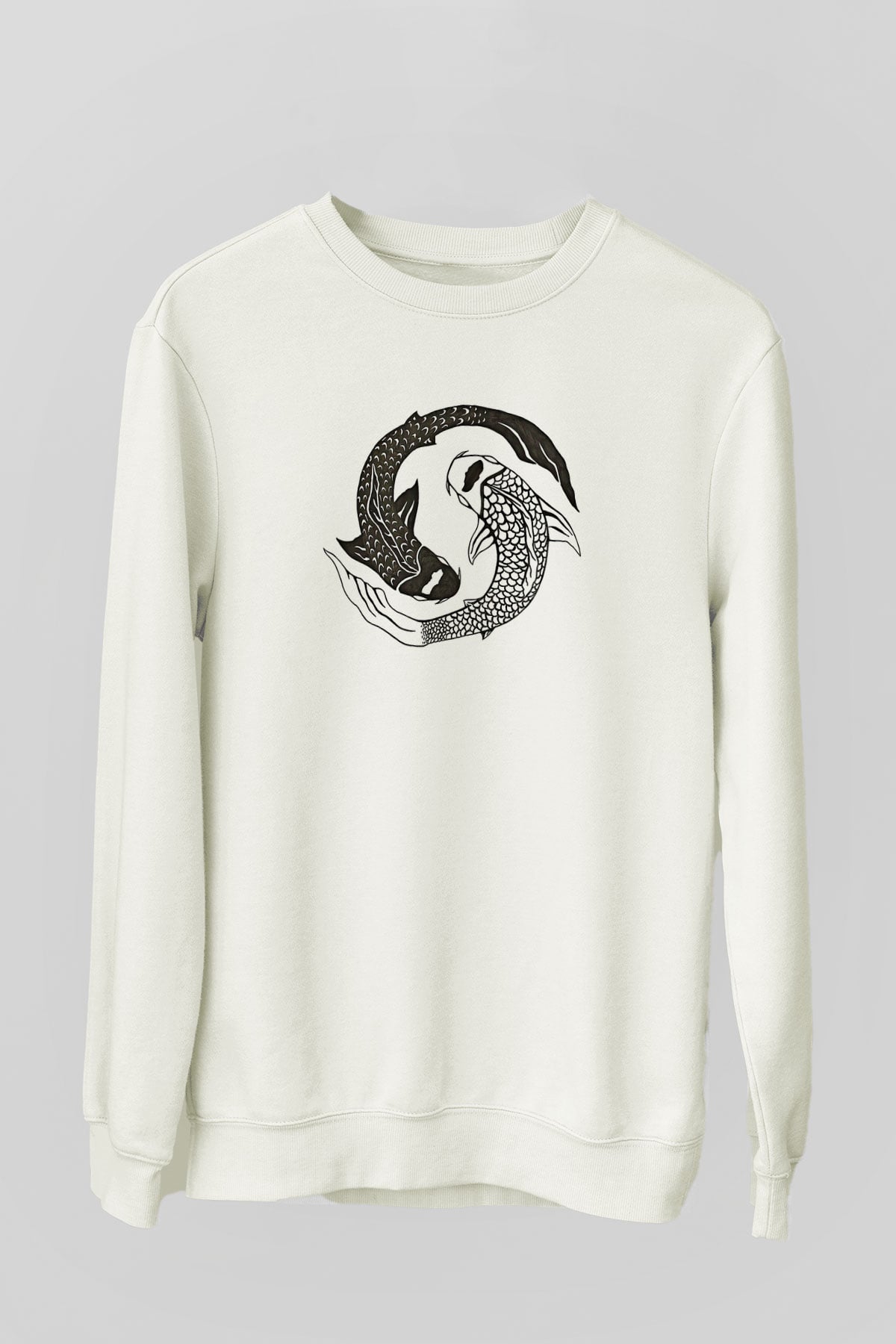 Balık Burcu Baskılı Beyaz Unisex Sweatshirt