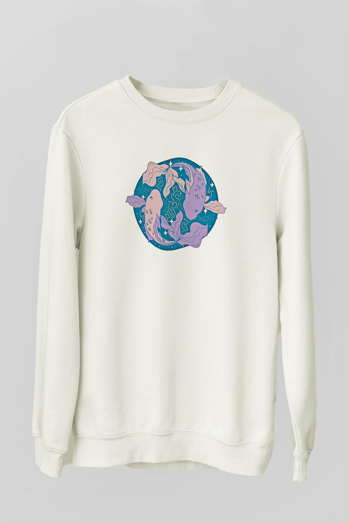 Balık Burcu Baskılı Beyaz Unisex Sweatshirt