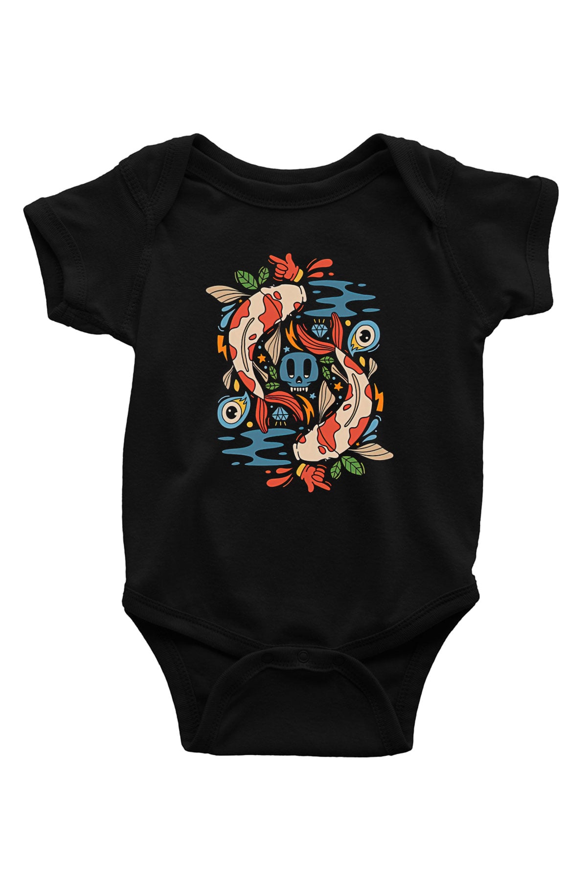 Balık Burcu Baskılı Unisex Siyah Bebek Body - Zıbın