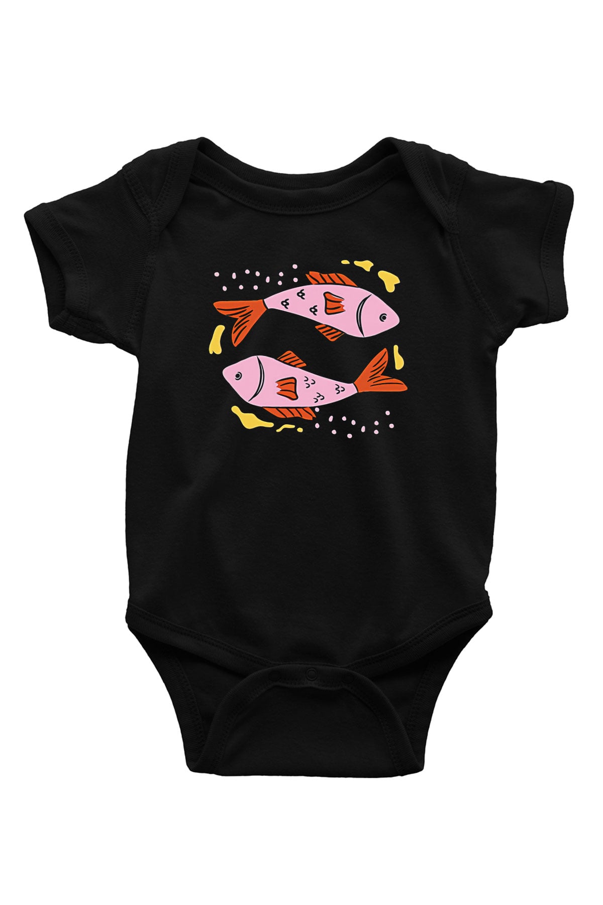 Balık Burcu Baskılı Unisex Siyah Bebek Body - Zıbın