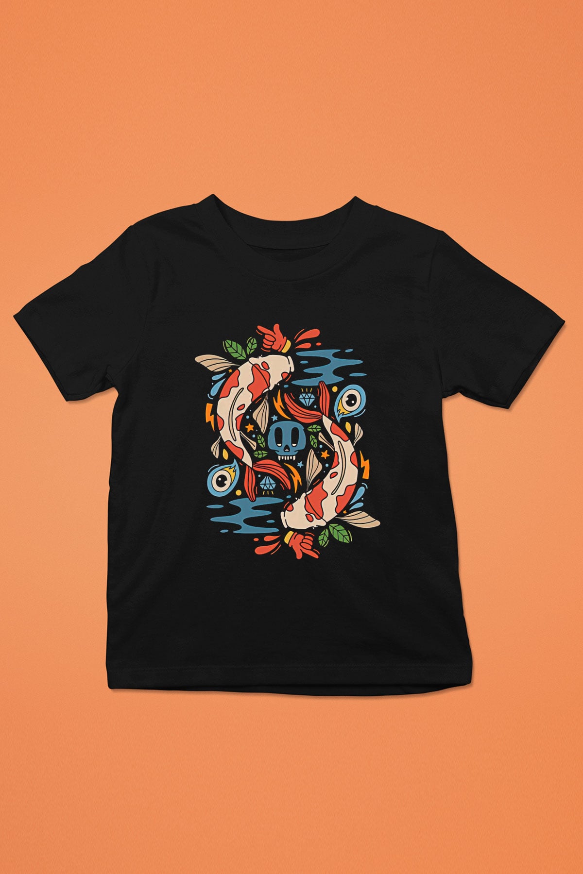 Balık Burcu Baskılı Unisex Siyah Çocuk Tişört - Tshirt