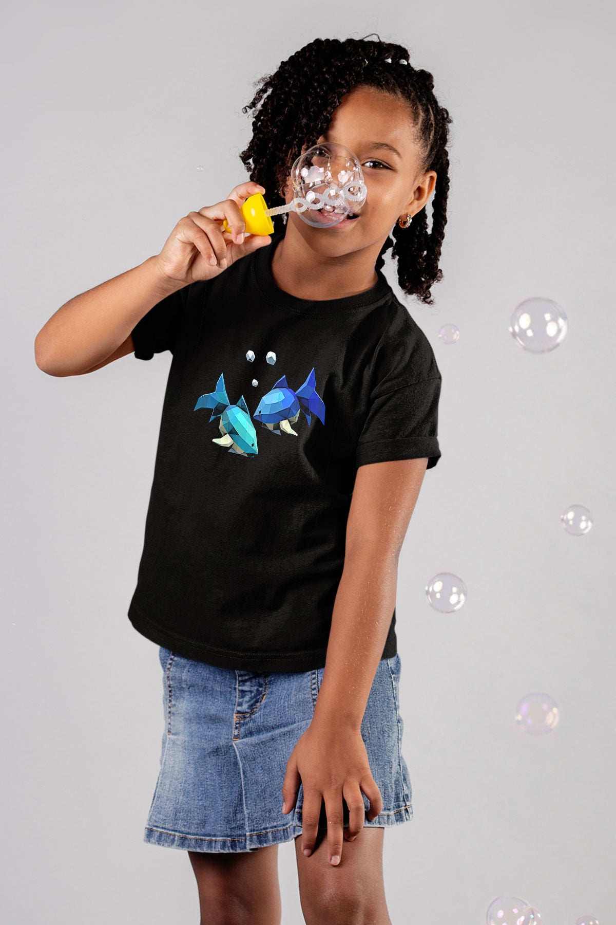 Balık Burcu Baskılı Unisex Siyah Çocuk Tişört - Tshirt