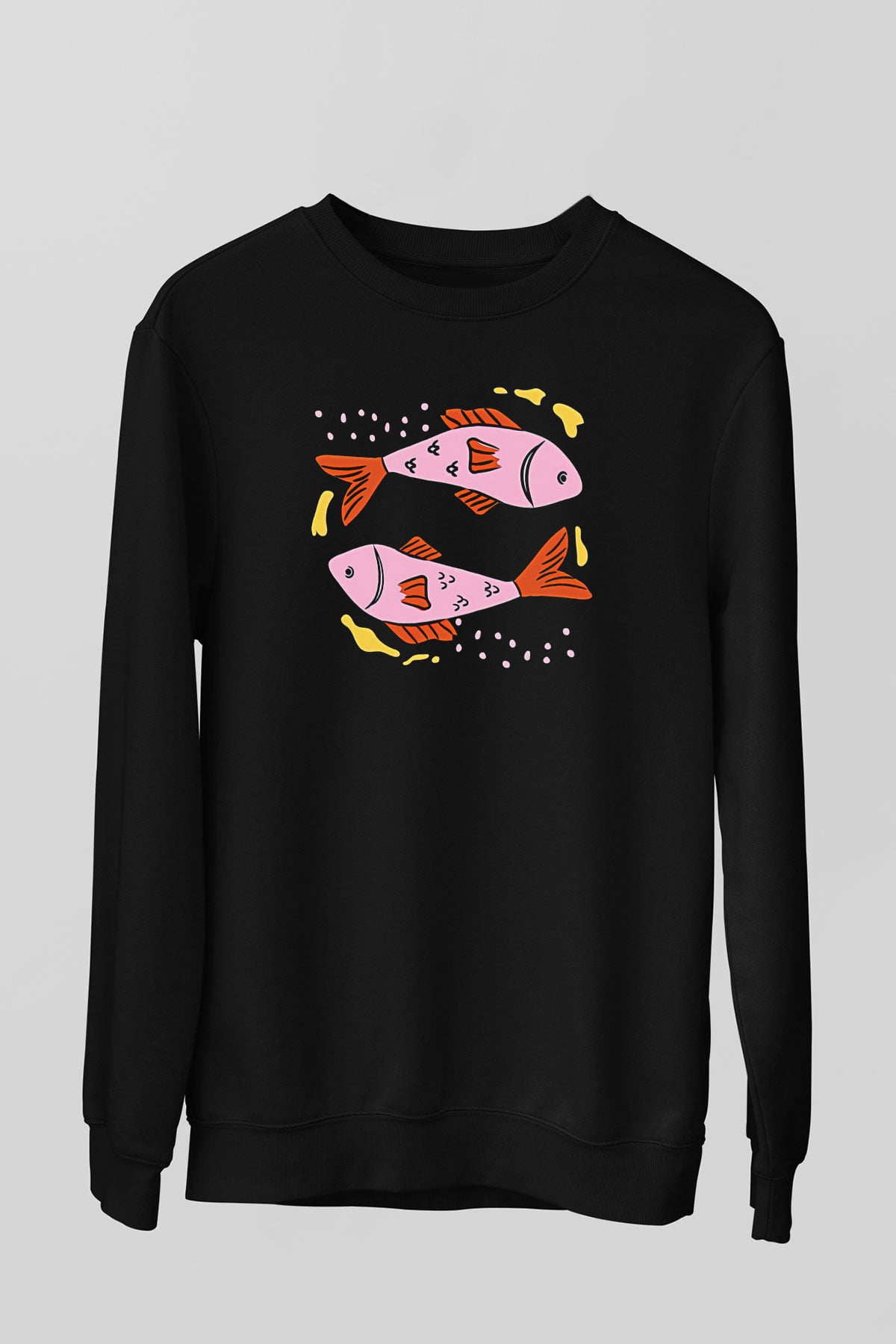 Balık Burcu Baskılı Unisex Siyah Sweatshirt