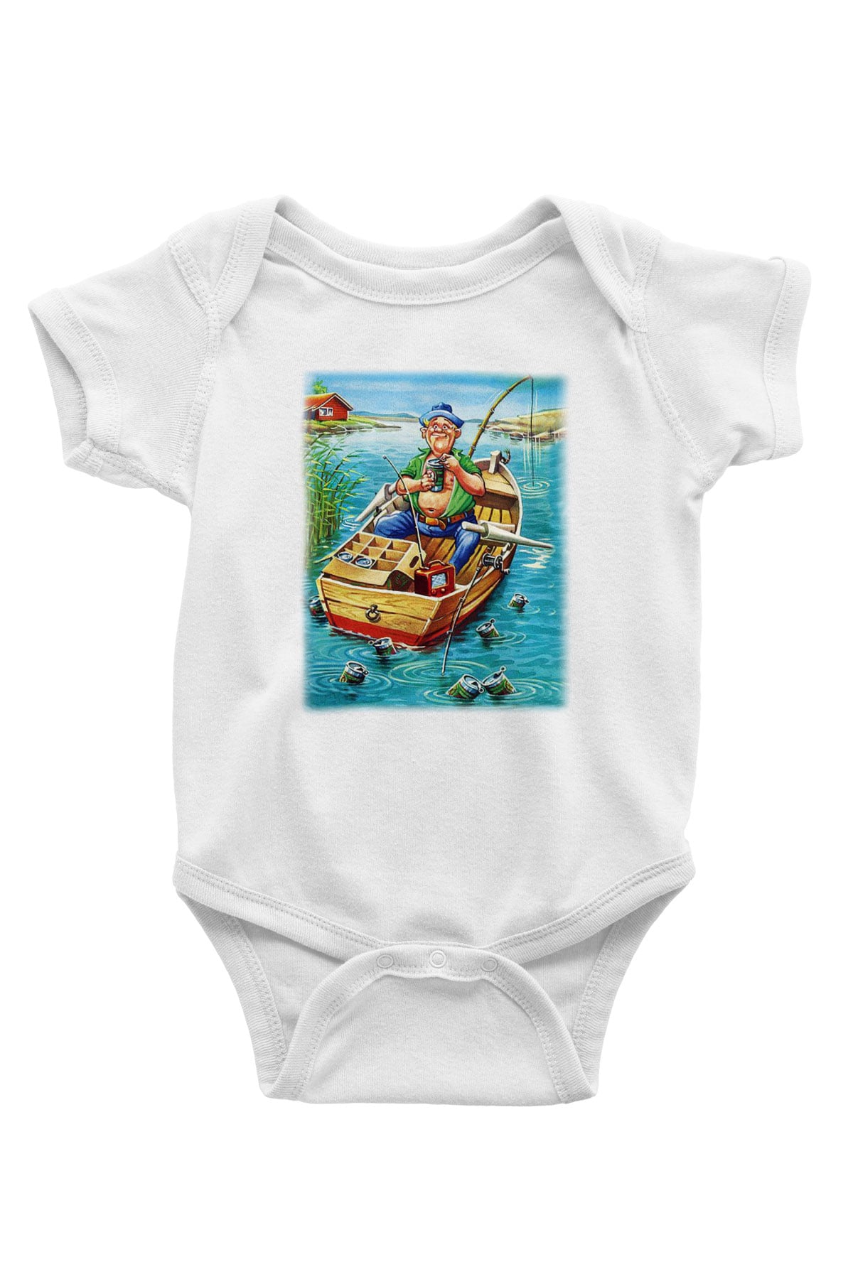 Balıkçı Baskılı Beyaz Unisex Bebek Body - Zıbın
