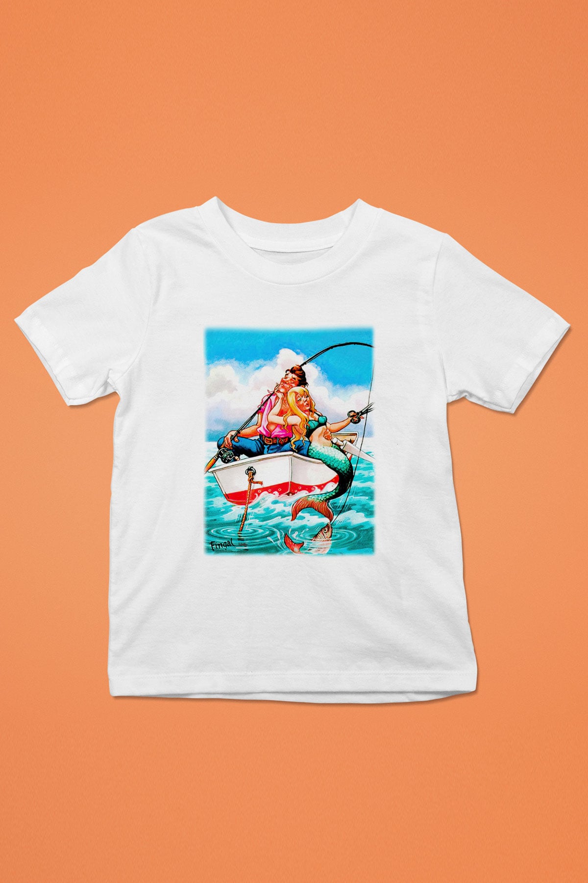 Balıkçı Baskılı Beyaz Unisex Çocuk Tişört