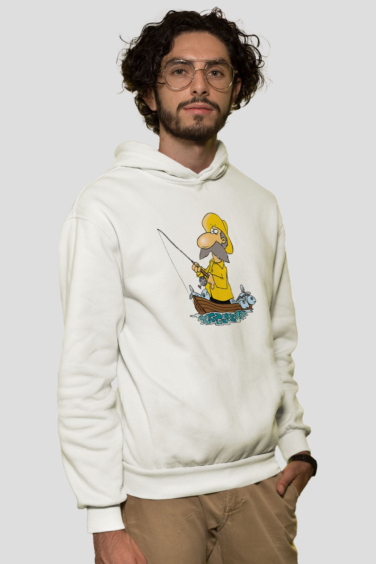 Balıkçı Beyaz Unisex Hoodie