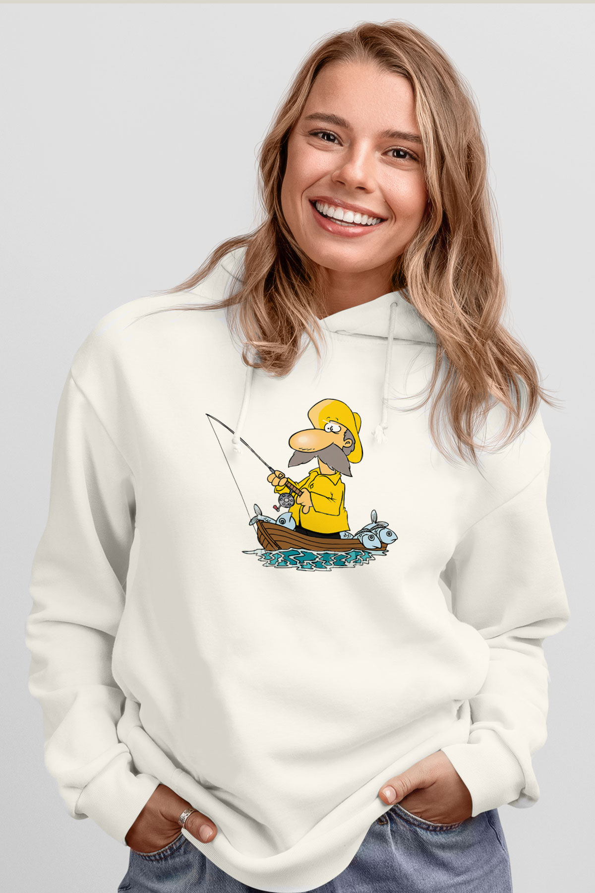 Balıkçı Beyaz Unisex Hoodie