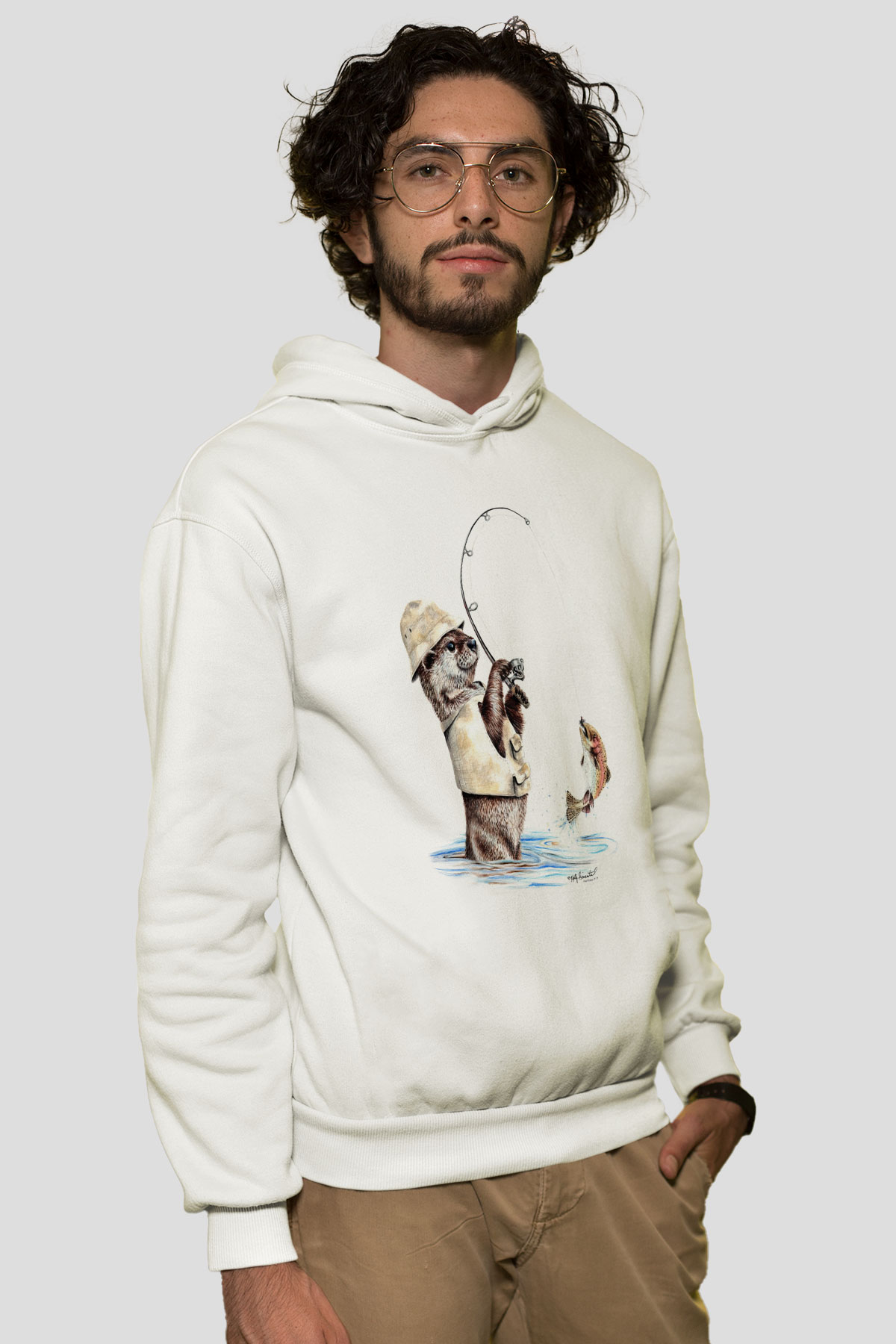 Balıkçı Beyaz Unisex Kapüşonlu Sweatshirt