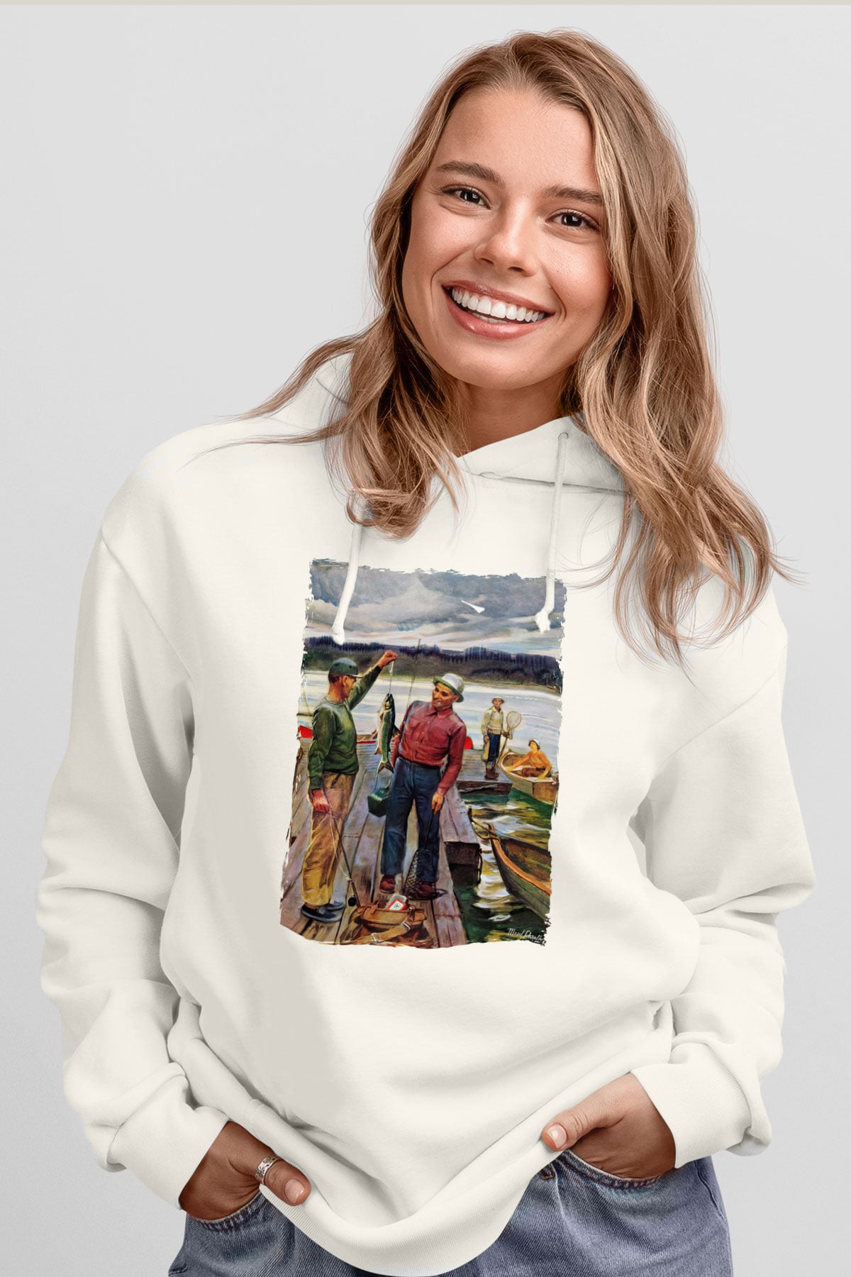 Balıkçı Beyaz Unisex Kapüşonlu Sweatshirt