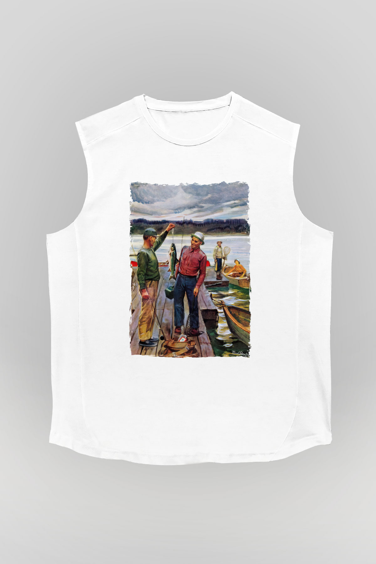 Balıkçı Beyaz Unisex Kolsuz Tişört
