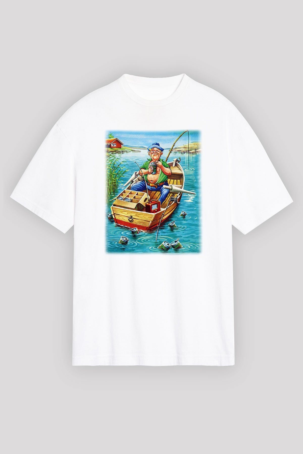 Balıkçı Beyaz Unisex Oversize Tişört T-Shirt