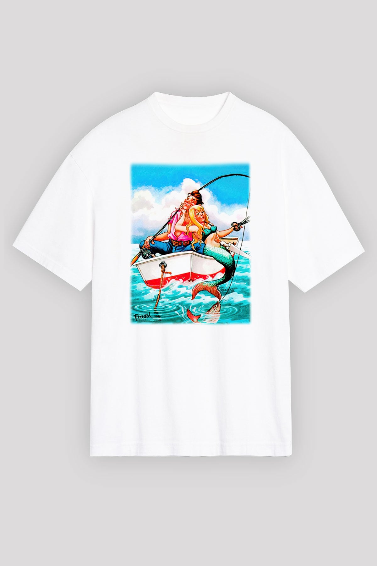 Balıkçı Beyaz Unisex Oversize Tişört T-Shirt