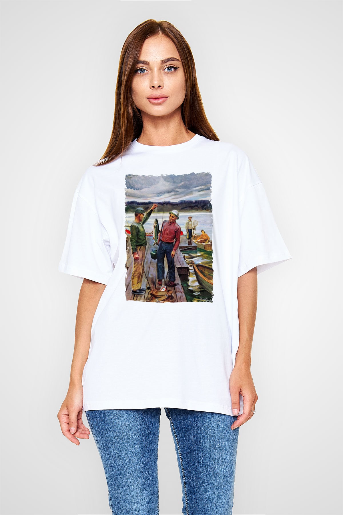 Balıkçı Beyaz Unisex Tişört T-Shirt - TişörtFabrikası