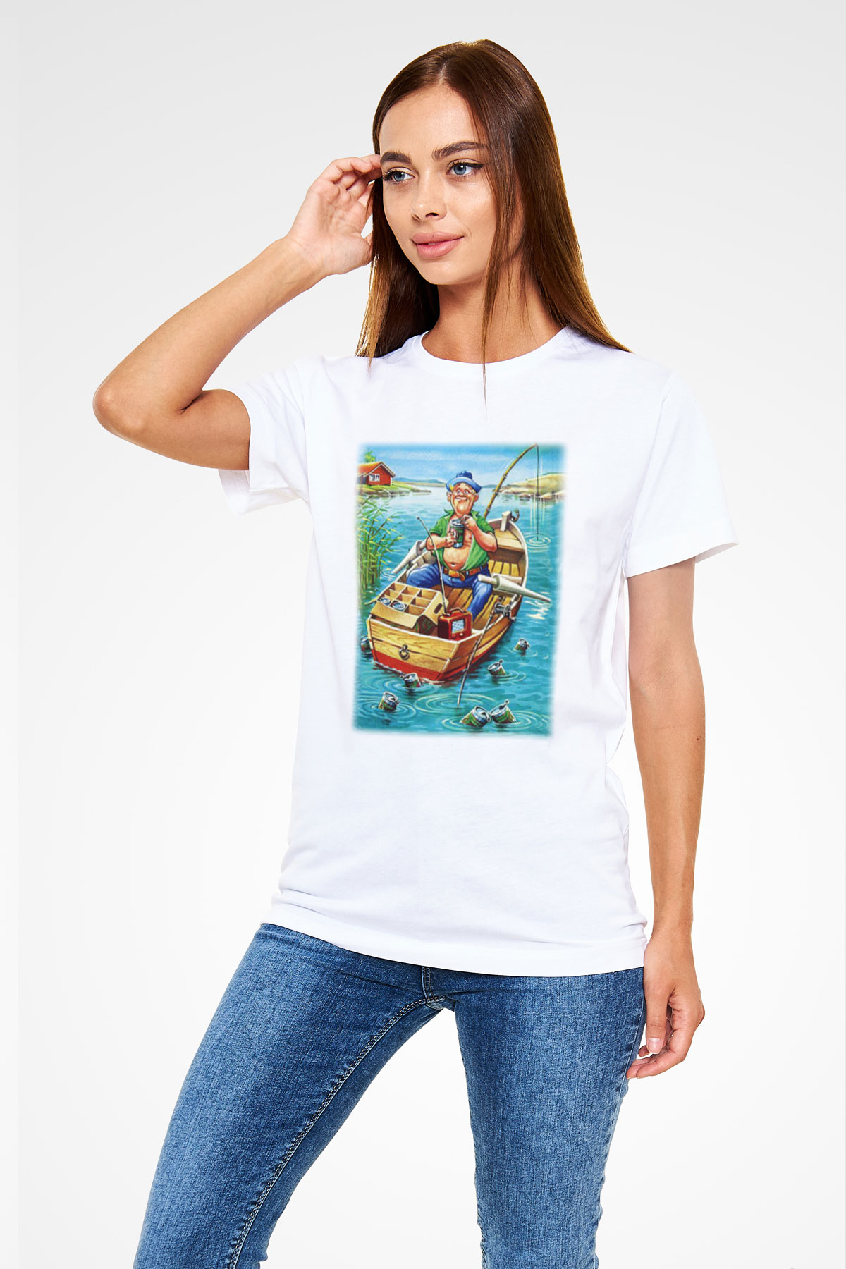 Balıkçı Beyaz Unisex Tişört T-Shirt - TişörtFabrikası