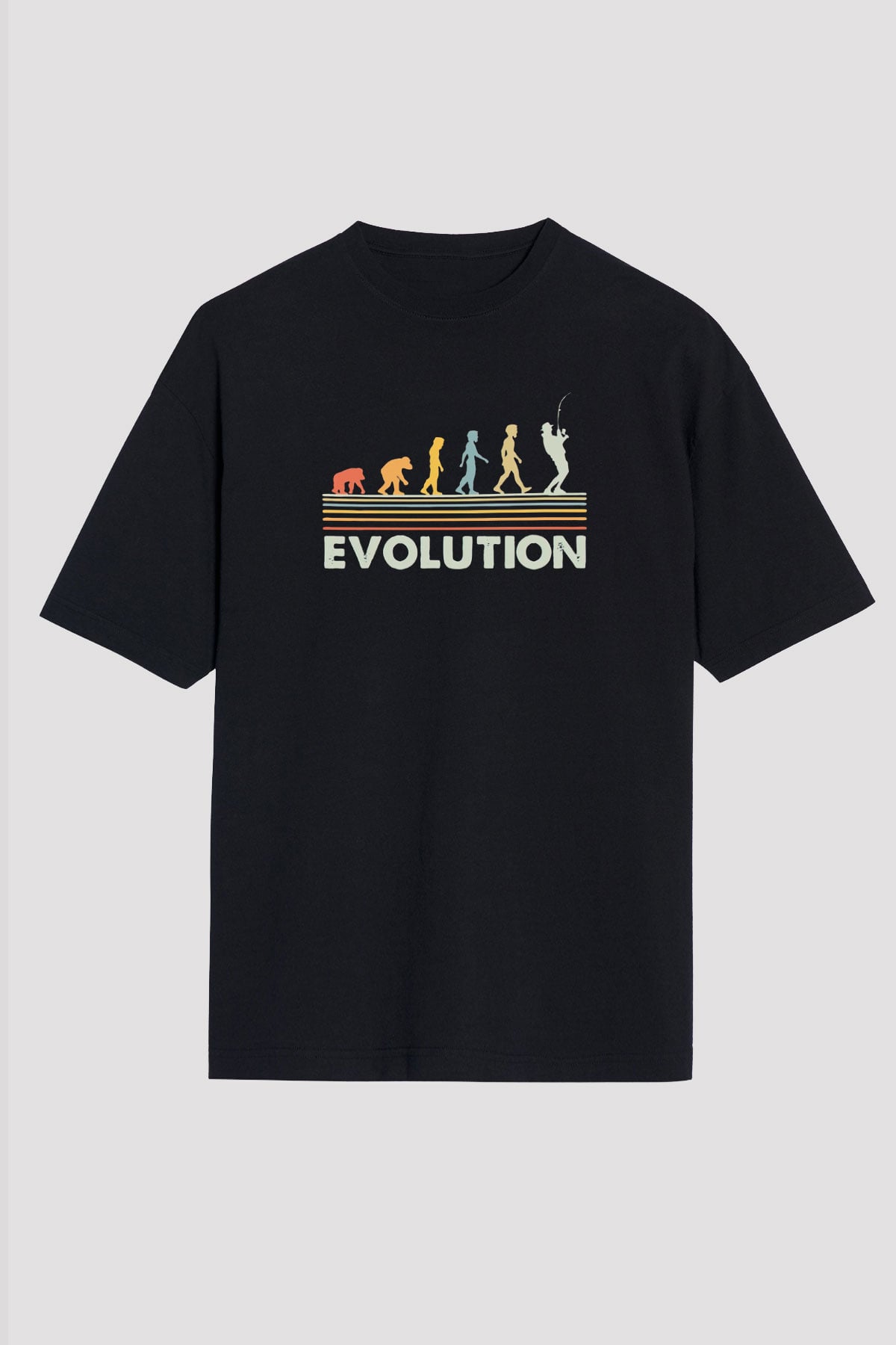 Balıkçı Evrimi Baskılı Unisex Oversize Tişört - Tshirt