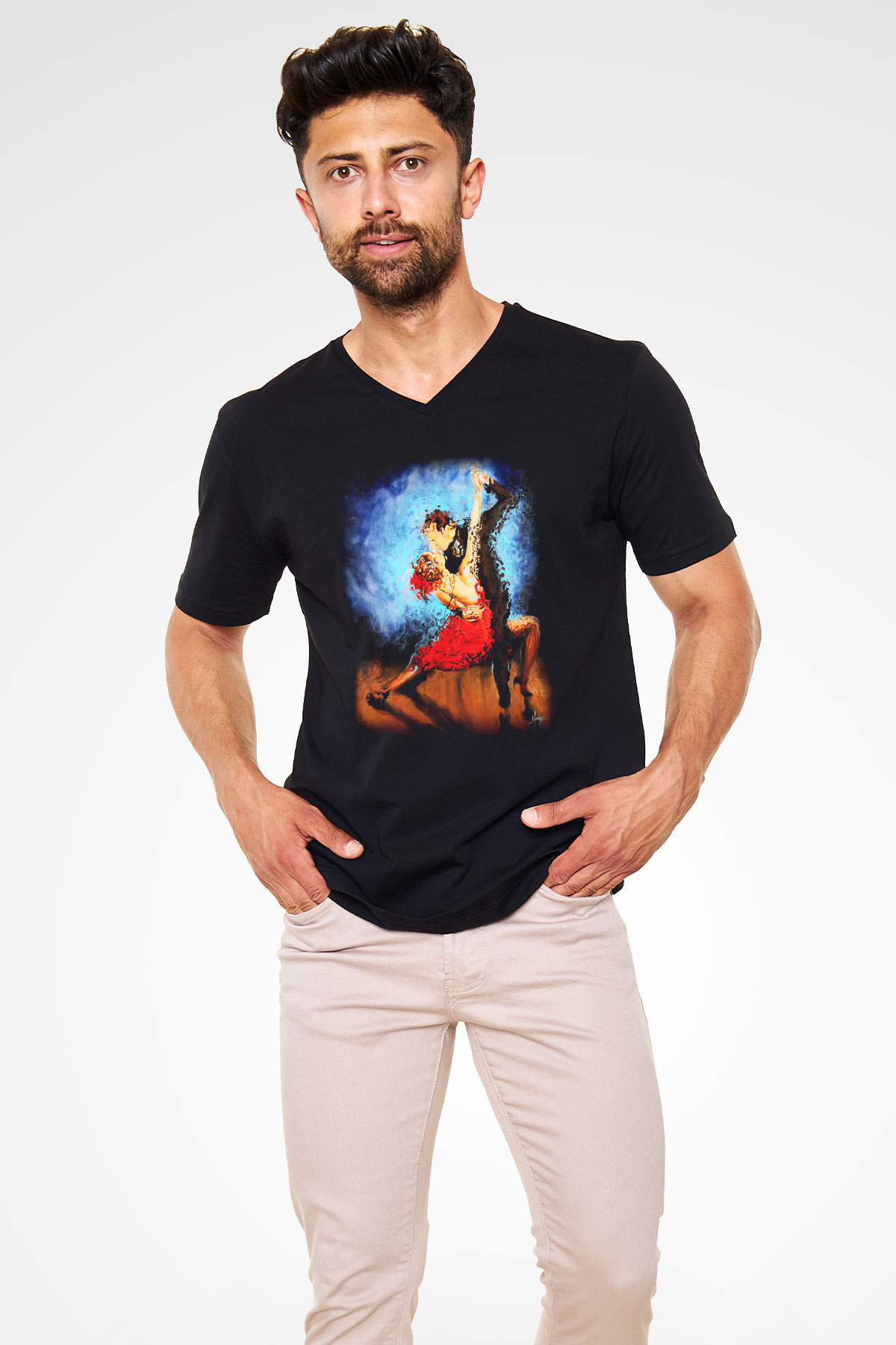 Balo Siyah Unisex V Yaka Tişört T-Shirt