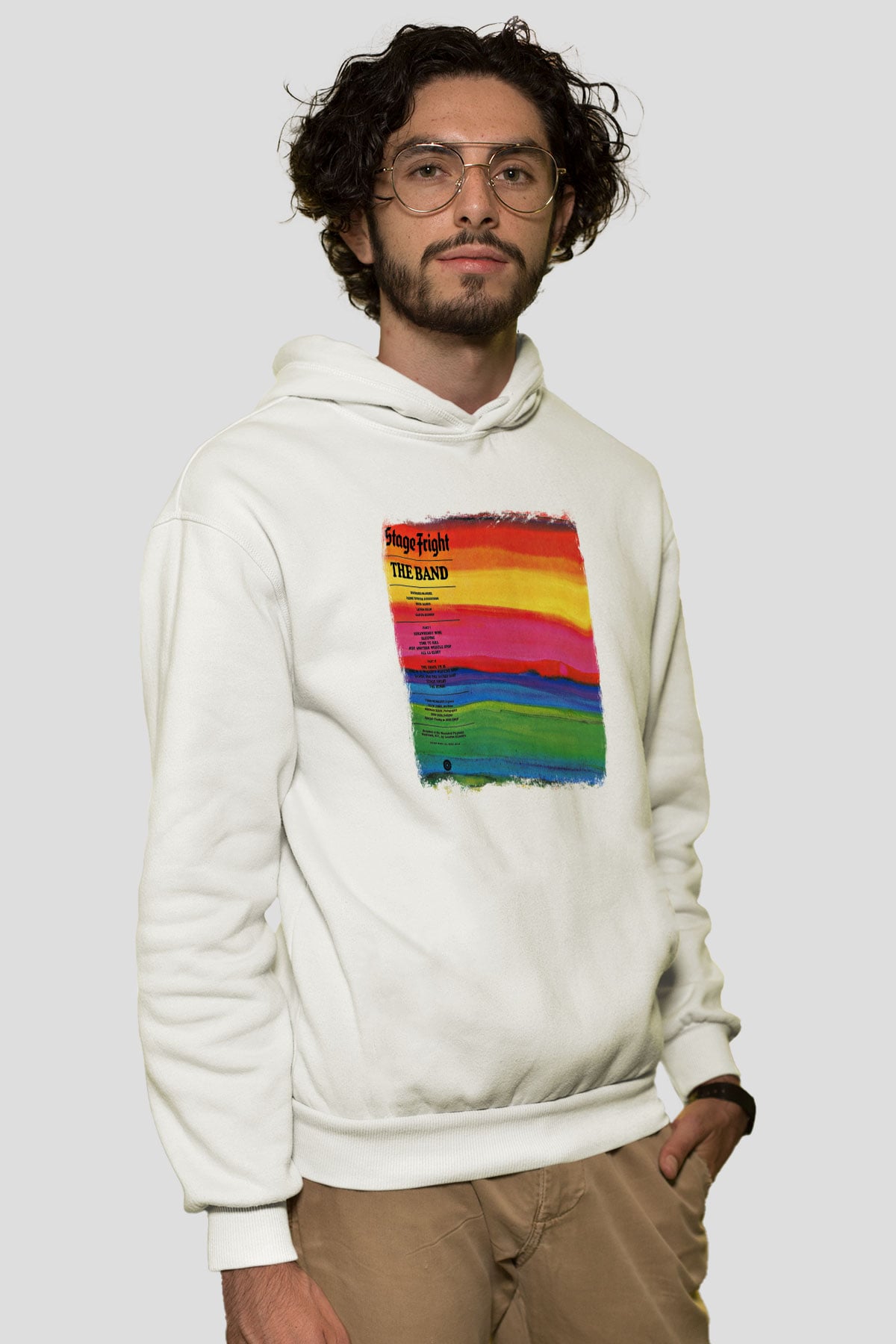 Band Baskılı Unisex Beyaz Hoodie
