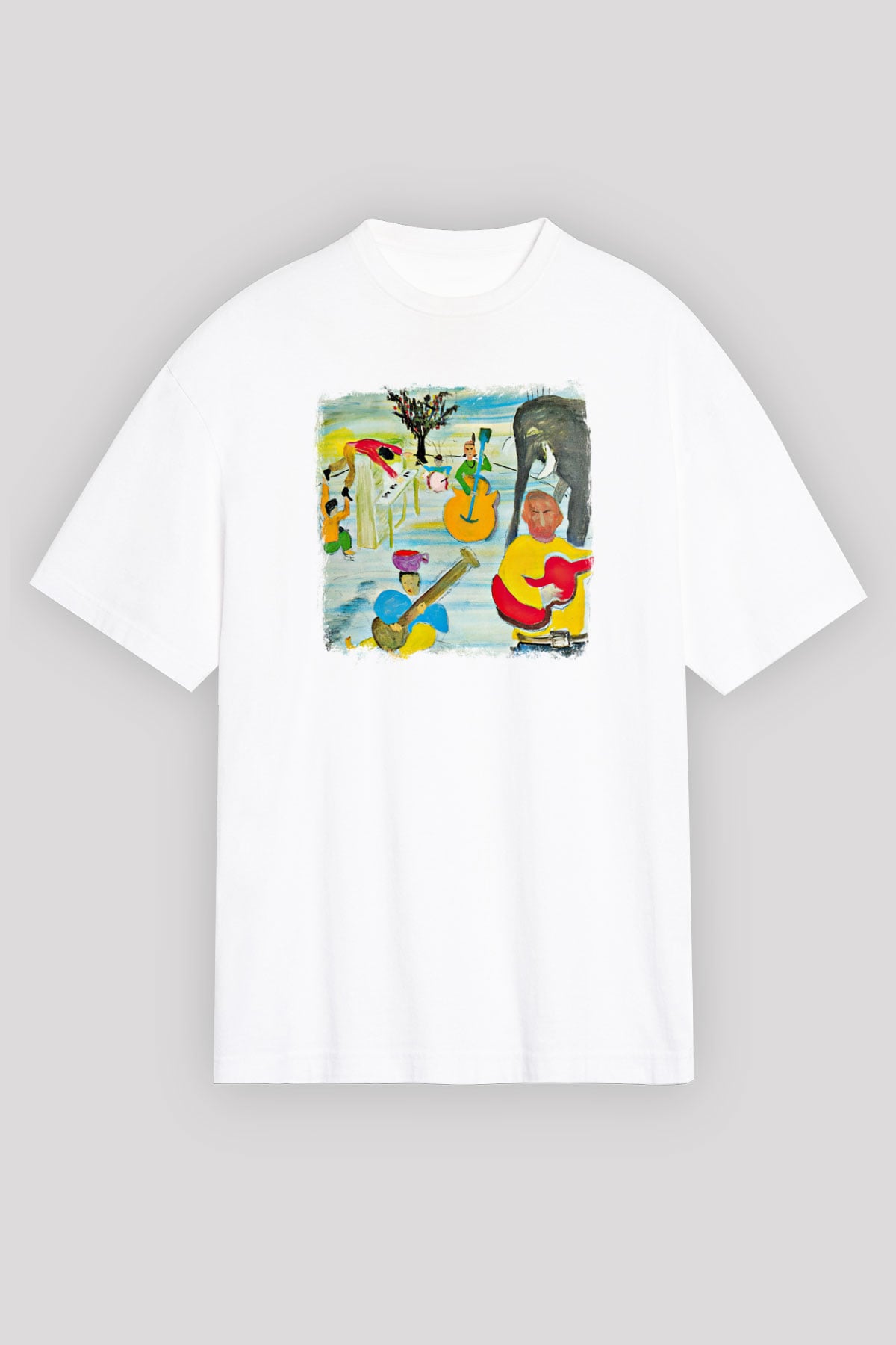 Band Baskılı Unisex Beyaz Oversize Tişört