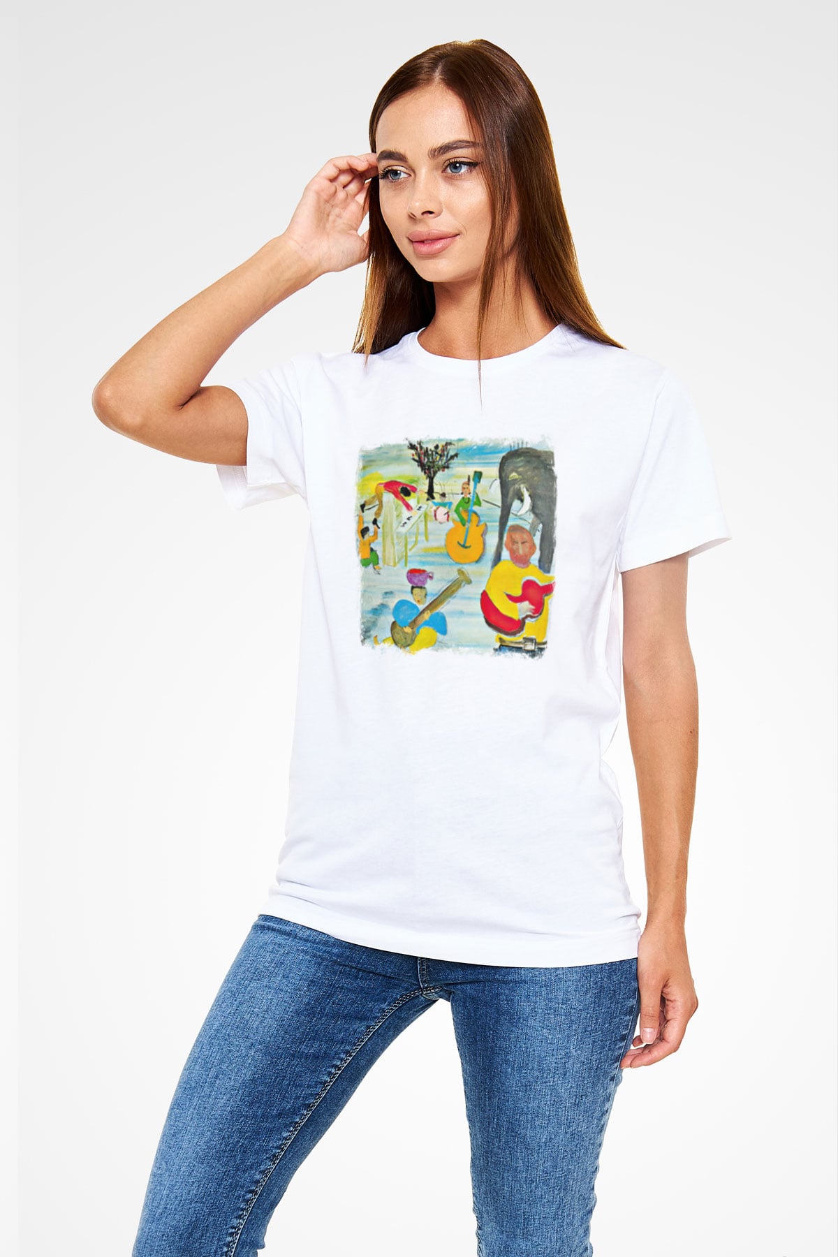 Band Baskılı Unisex Beyaz Tişört