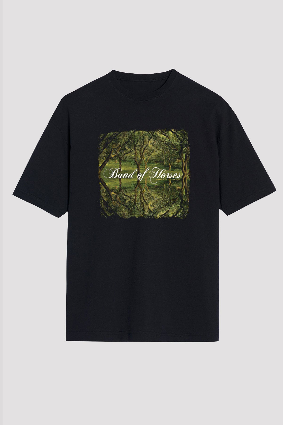 Band of Horses Baskılı Unisex Siyah Oversize Tişört