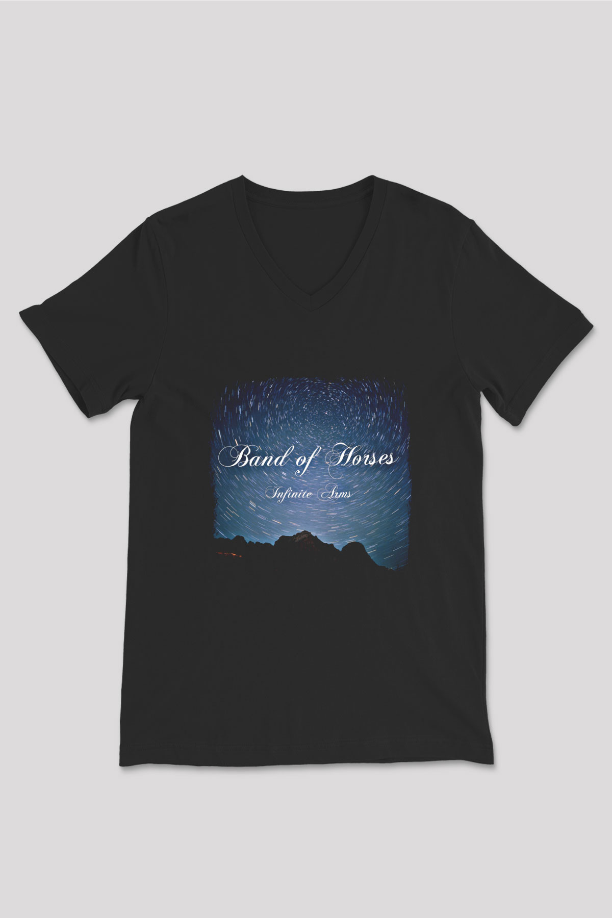 Band of Horses Baskılı Unisex Siyah V Yaka Tişört