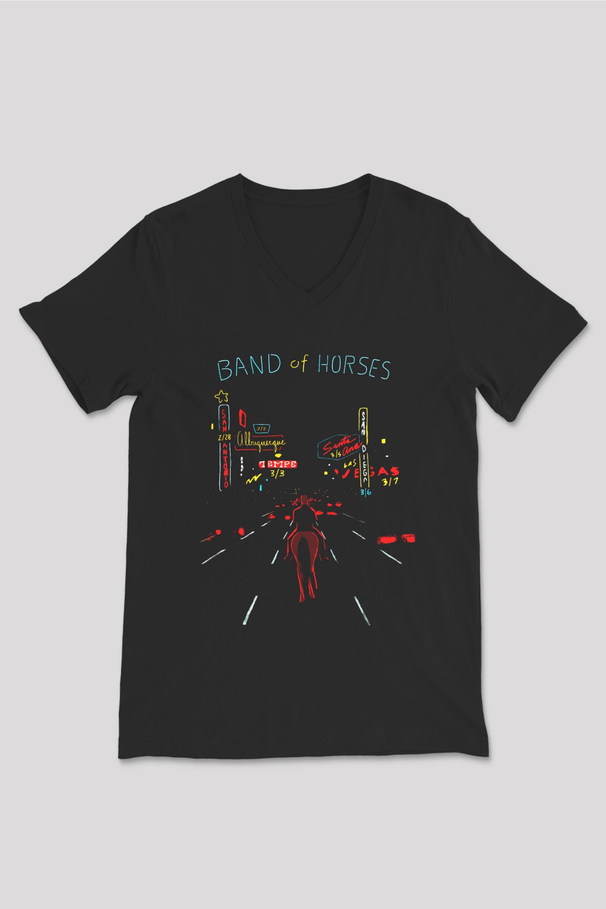 Band of Horses Siyah Unisex V Yaka Tişört