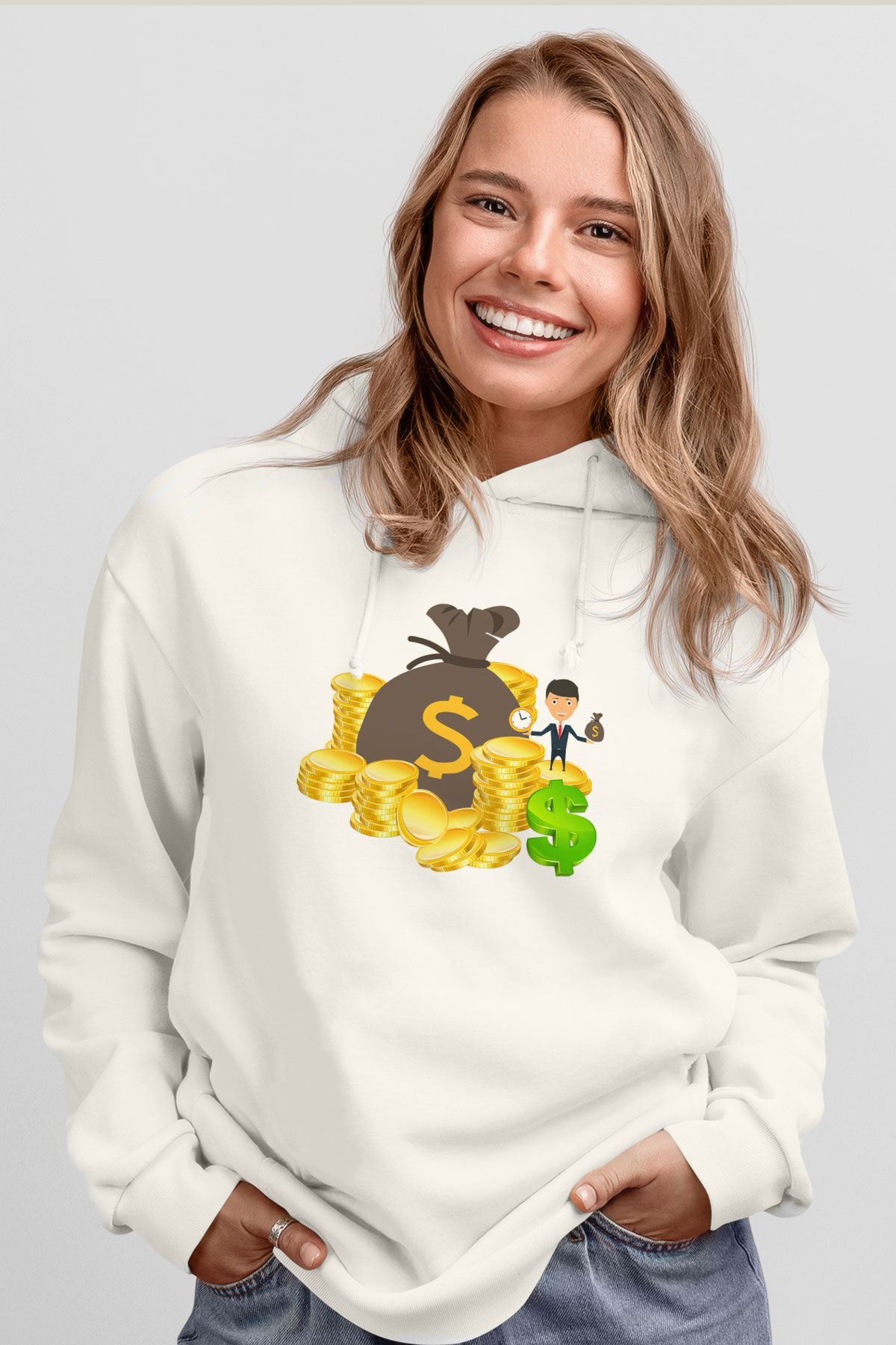 Bankacı Beyaz Unisex Kapüşonlu Sweatshirt
