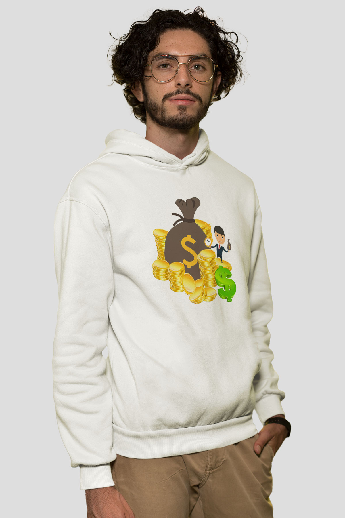 Bankacı Beyaz Unisex Kapüşonlu Sweatshirt
