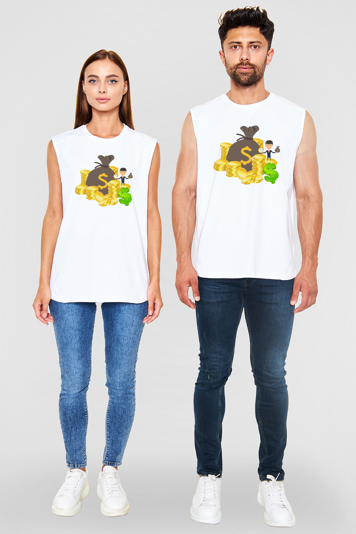 Bankacı Beyaz Unisex Kolsuz Tişört