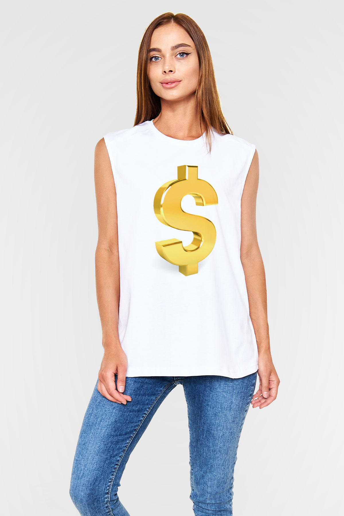 Bankacı Beyaz Unisex Kolsuz Tişört