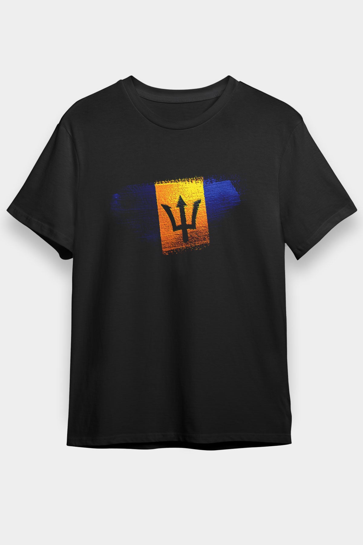 Barbados Bayrağı Baskılı Unisex Siyah Tişört