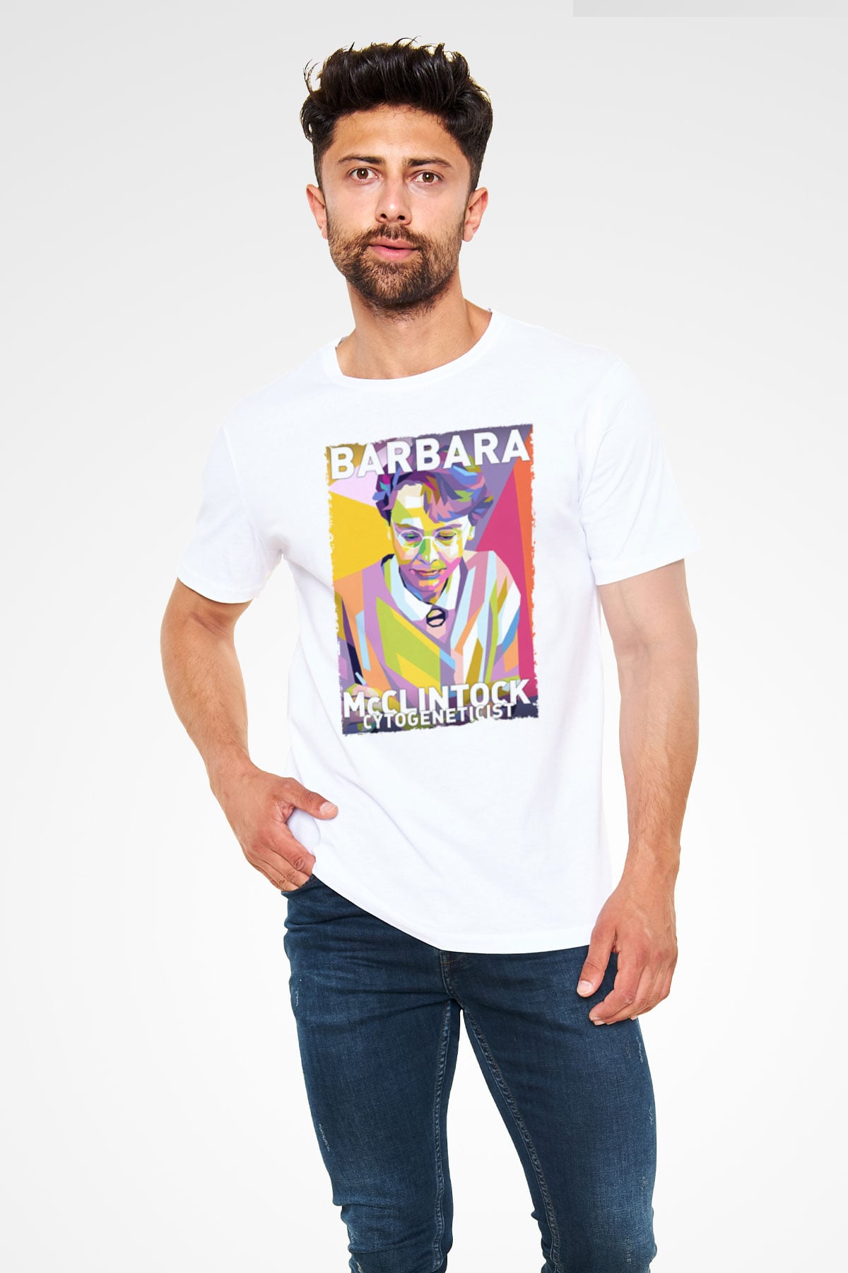 Barbara McClintock Baskılı Unisex Beyaz Tişört - Tshirt