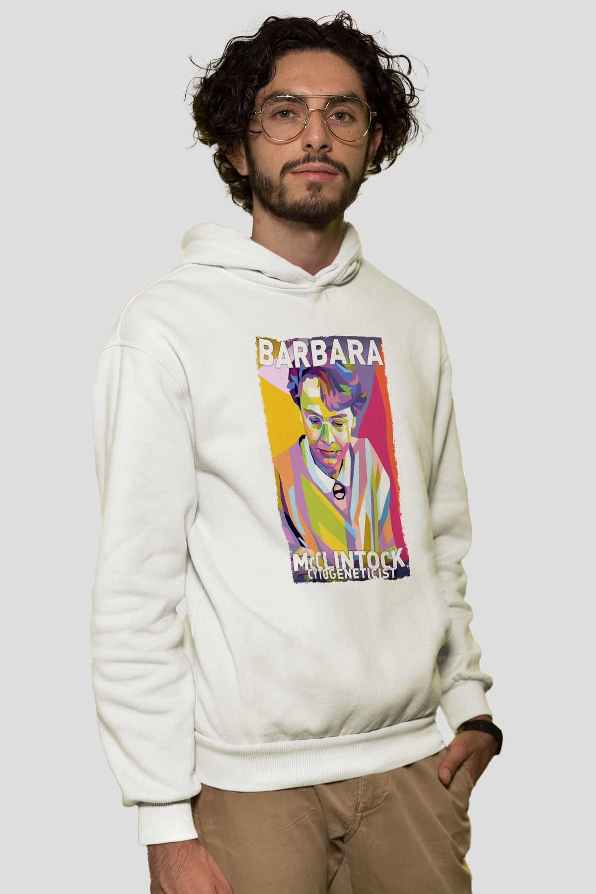Barbara McClintock Baskılı Unisex Ekru Hoodie