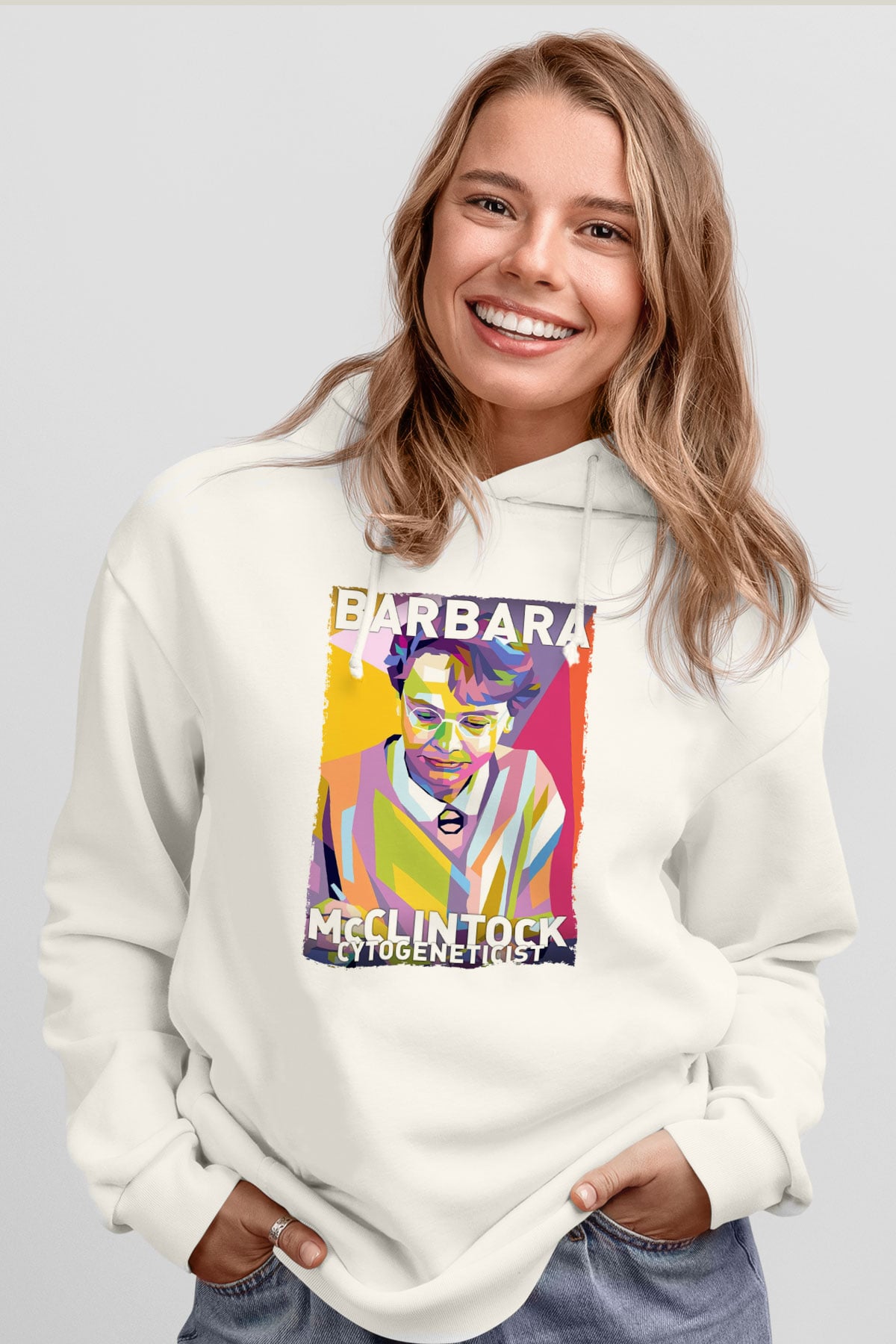 Barbara McClintock Baskılı Unisex Ekru Hoodie