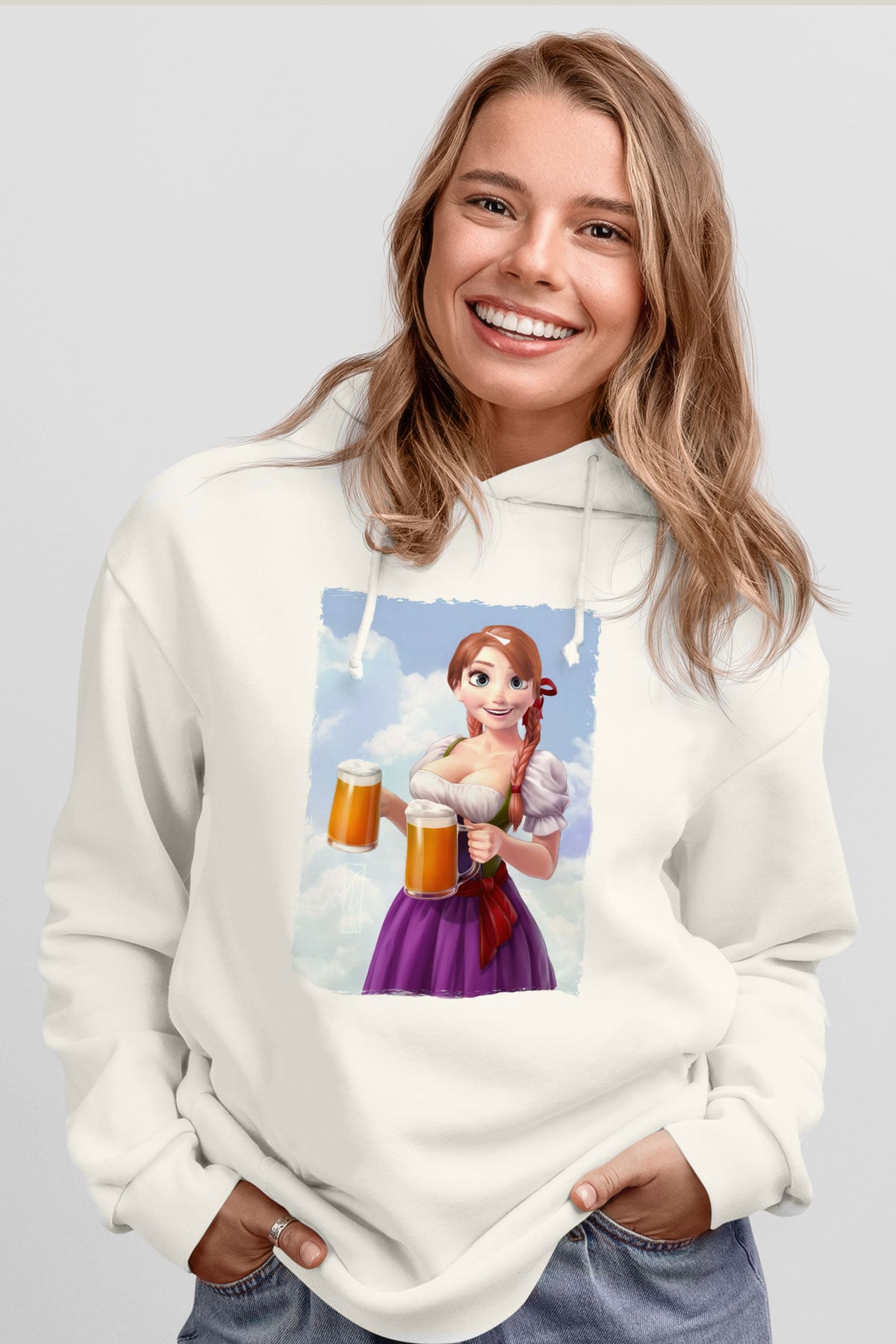 Barmaid Beyaz Unisex Kapüşonlu Sweatshirt