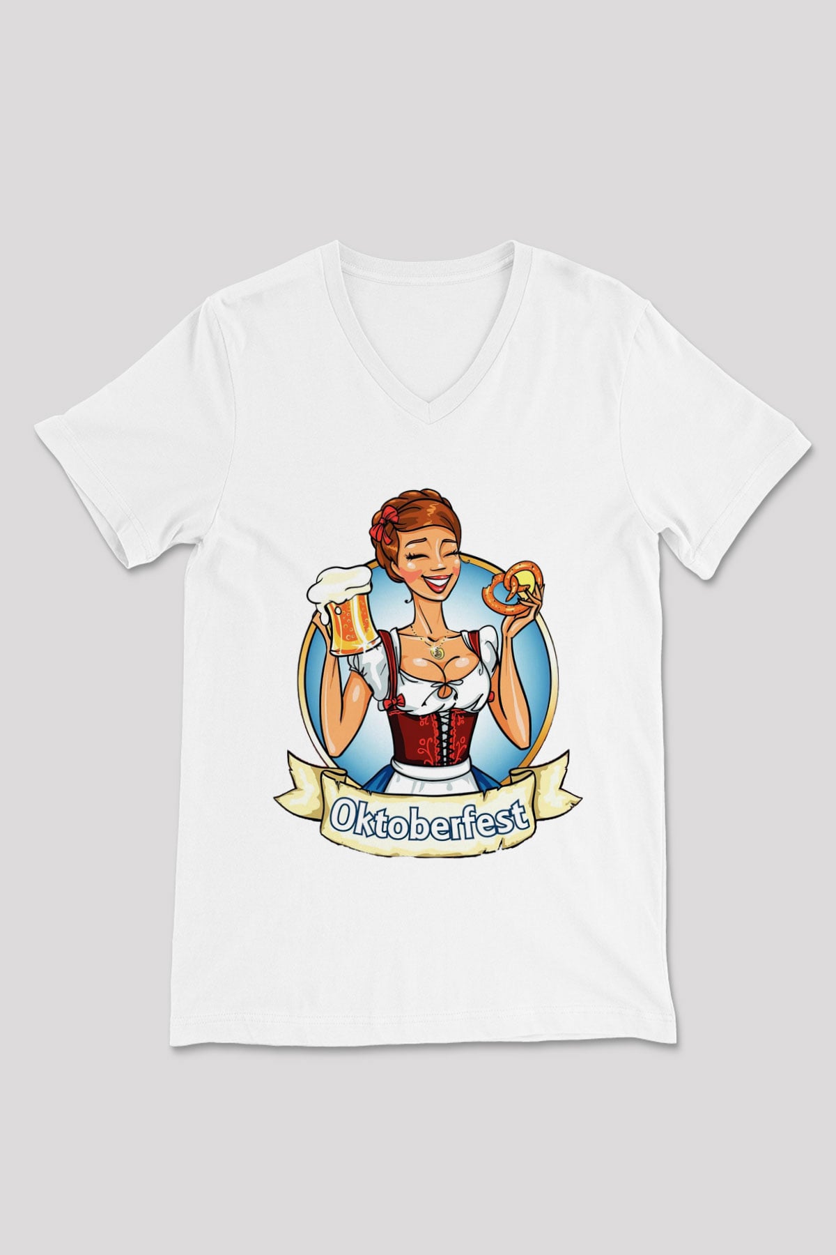 Barmaid Beyaz Unisex V Yaka Tişört