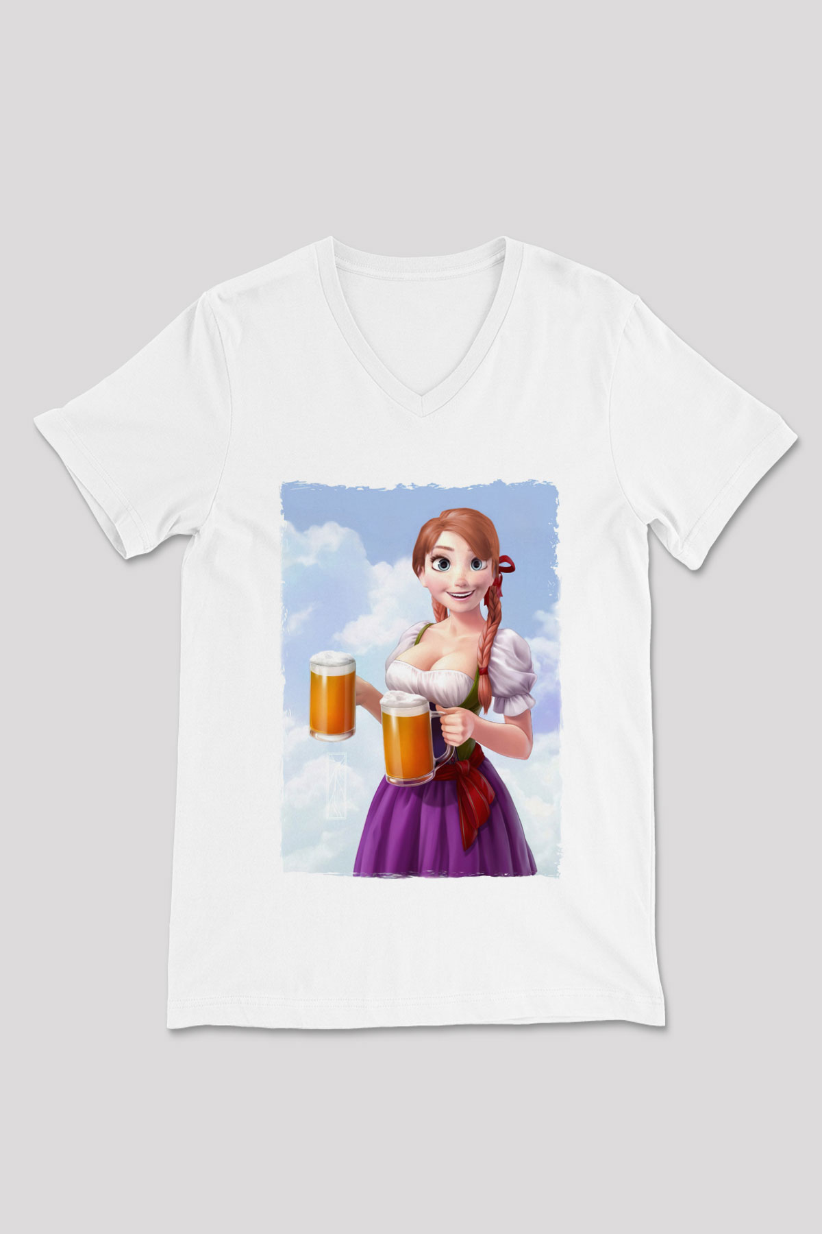 Barmaid Beyaz Unisex V Yaka Tişört