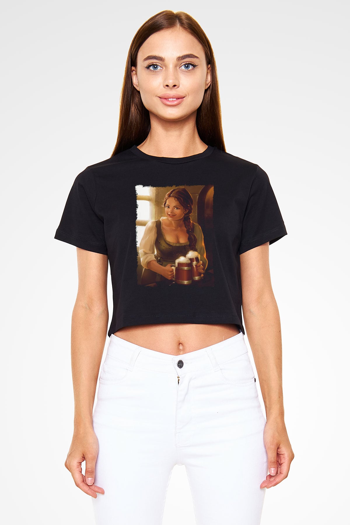 Barmaid Siyah  Crop Top Tişört