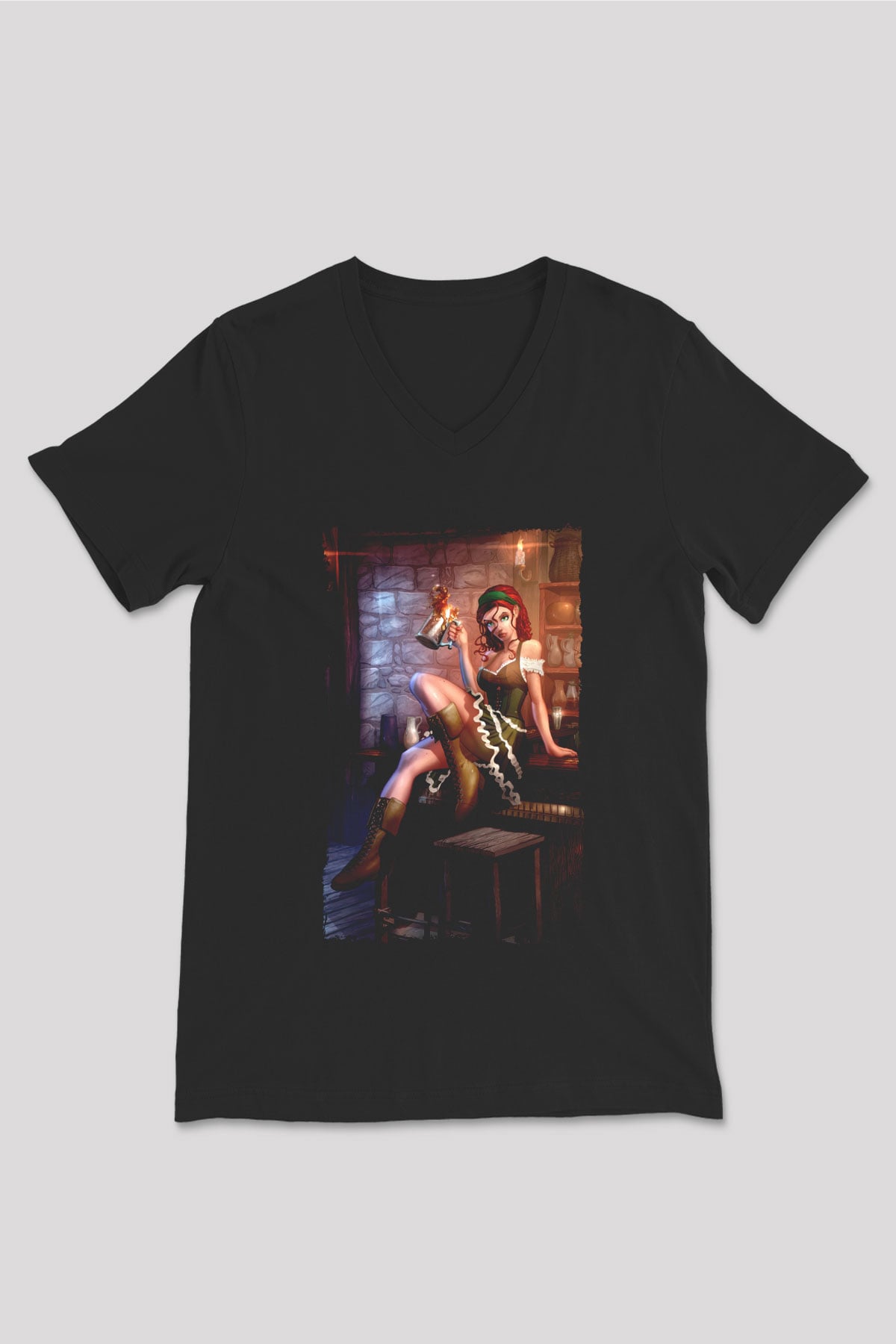 Barmaid Siyah Unisex V Yaka Tişört
