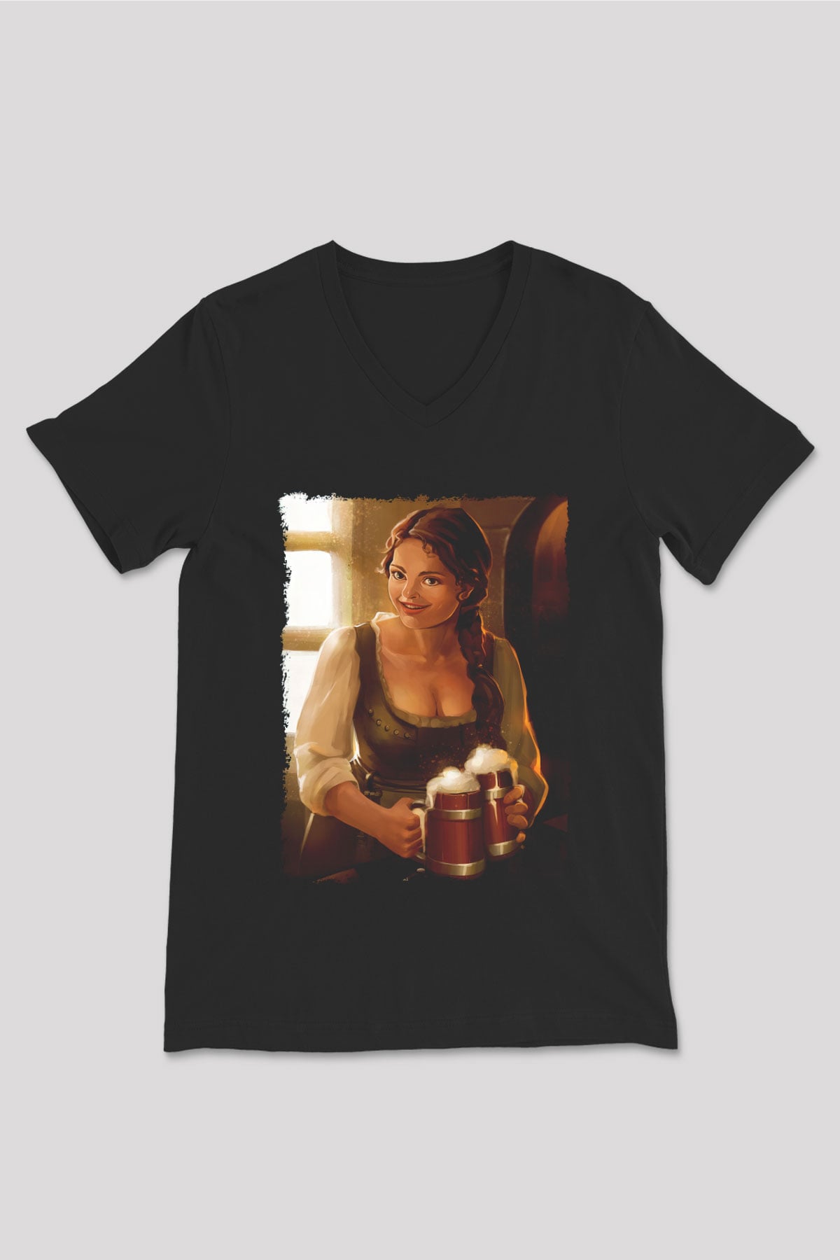 Barmaid Siyah Unisex V Yaka Tişört