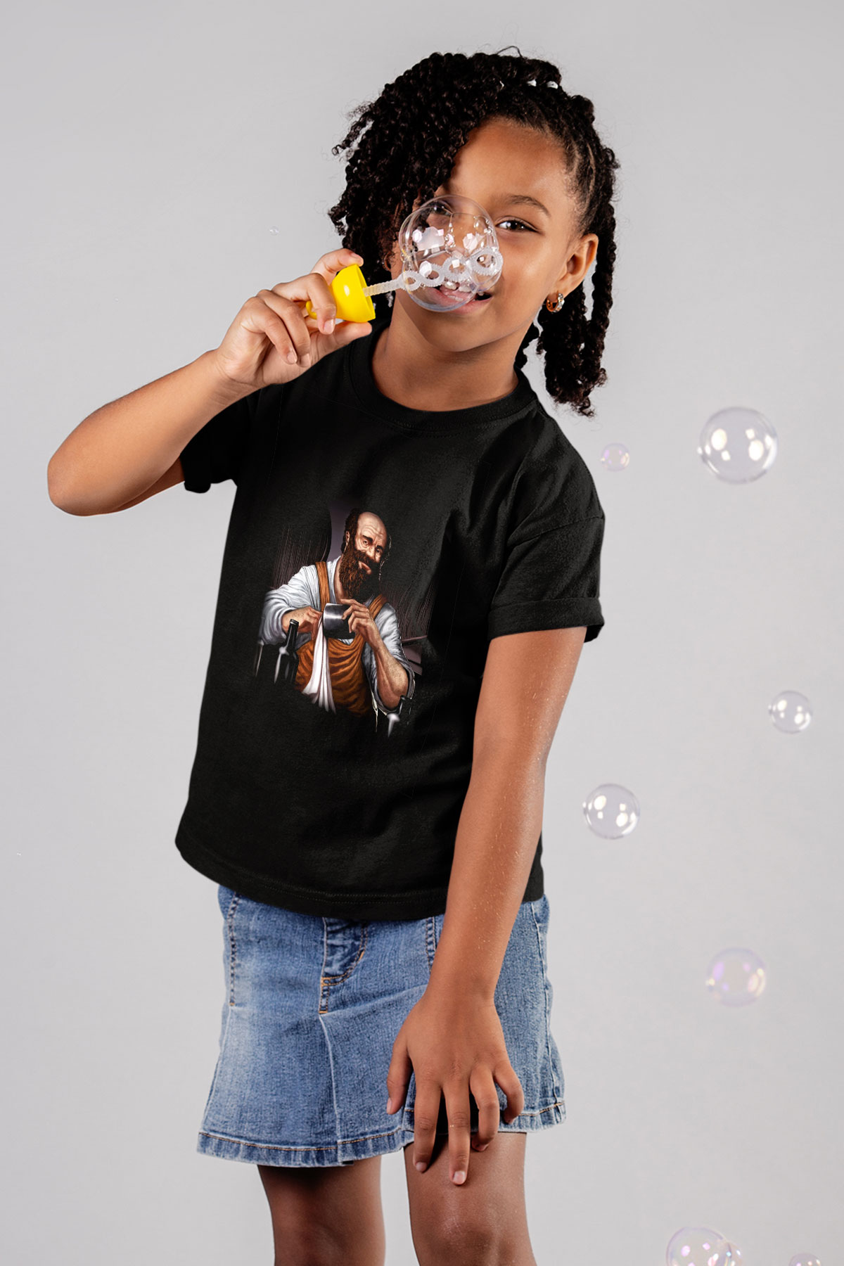 Barmen Baskılı Siyah Unisex Çocuk Tişört